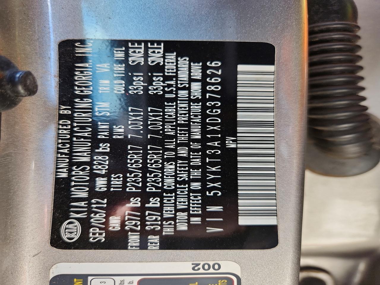 2013 Kia Sorento Lx Gray vin: 5XYKT3A1XDG378626
