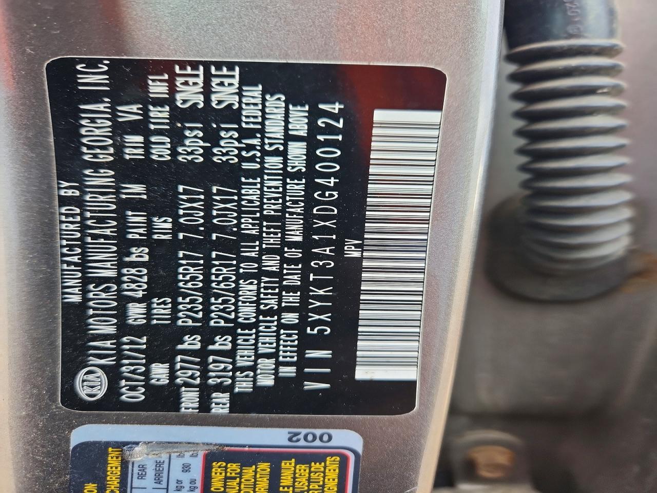 2013 Kia Sorento Lx Серый vin: 5XYKT3A1XDG400124