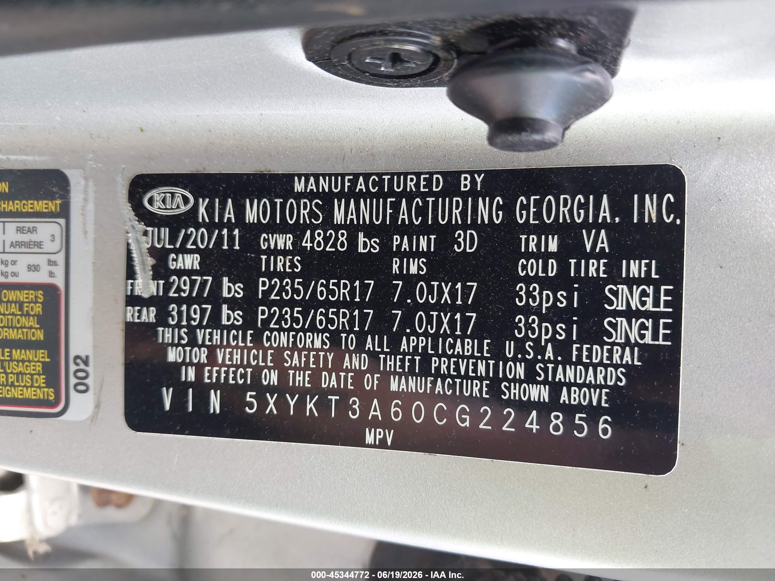2012 Kia Sorento Lx Silver vin: 5XYKT3A60CG224856