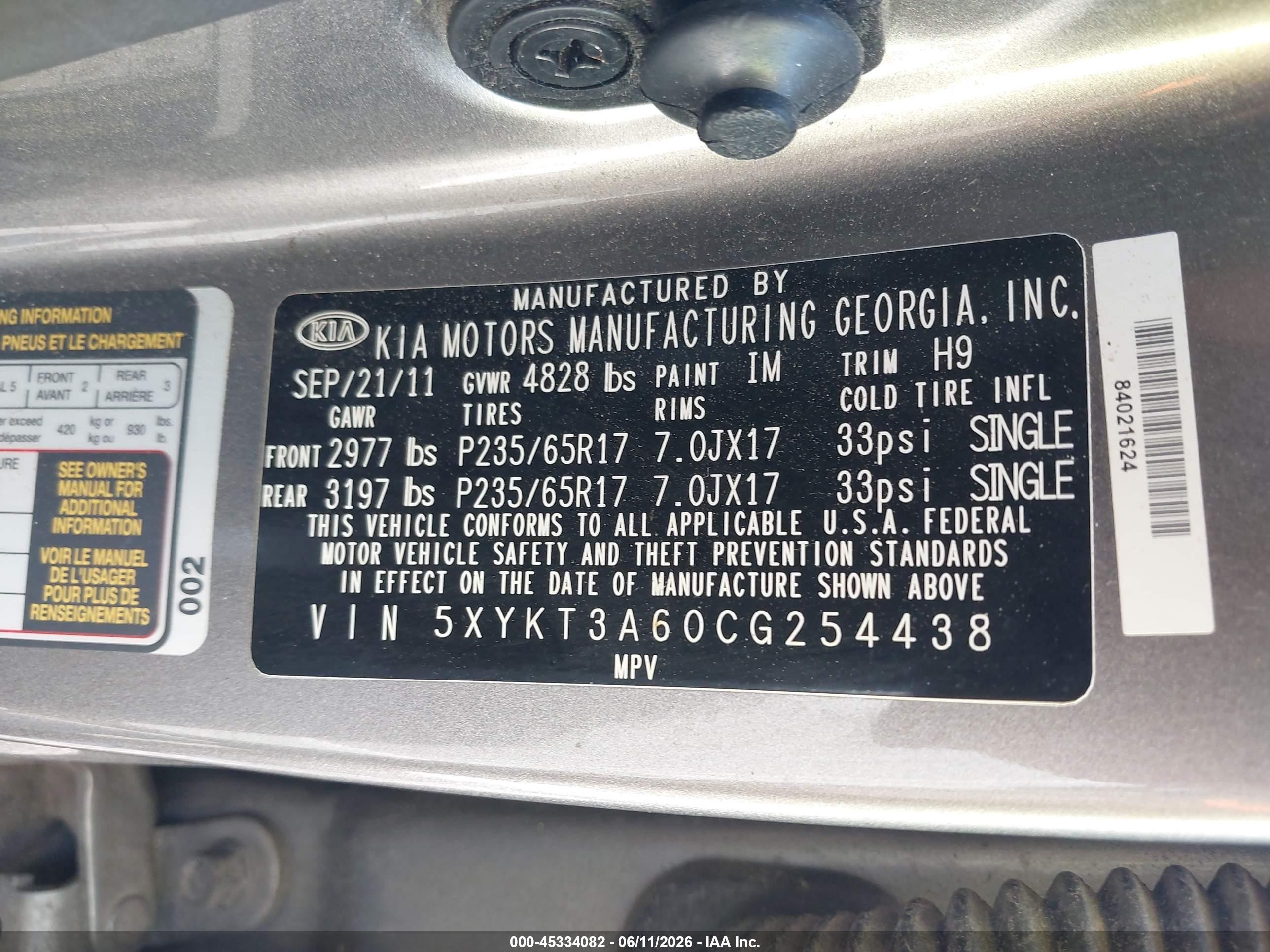 2012 Kia Sorento Lx Gray vin: 5XYKT3A60CG254438