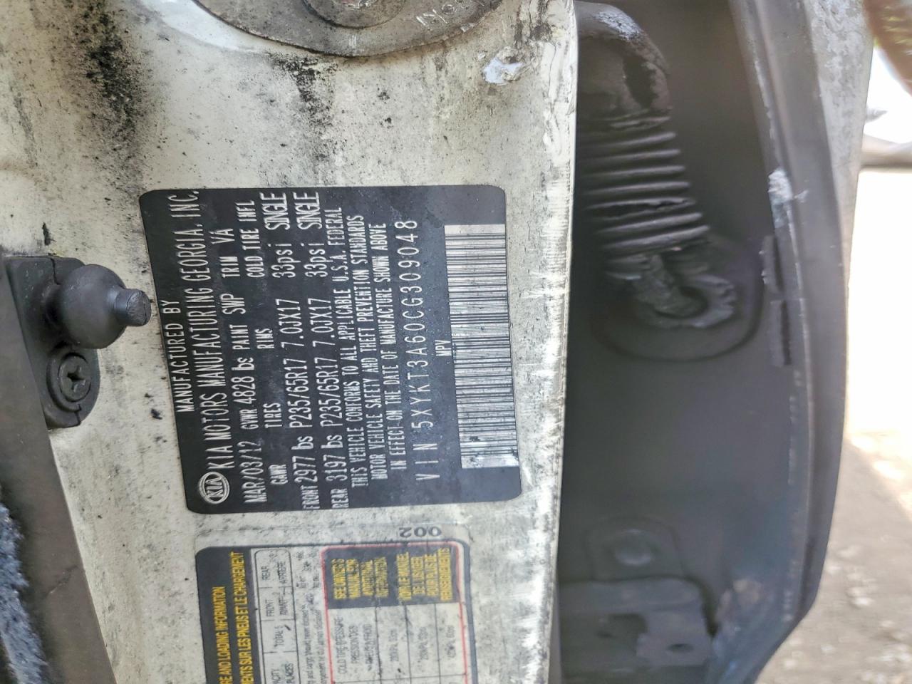 2012 Kia Sorento Lx Burn vin: 5XYKT3A60CG309048