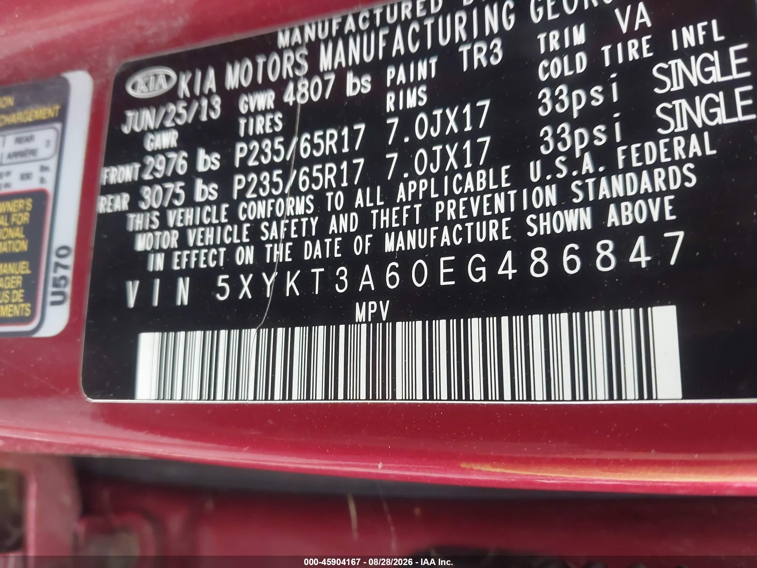 2014 Kia Sorento Lx Red vin: 5XYKT3A60EG486847