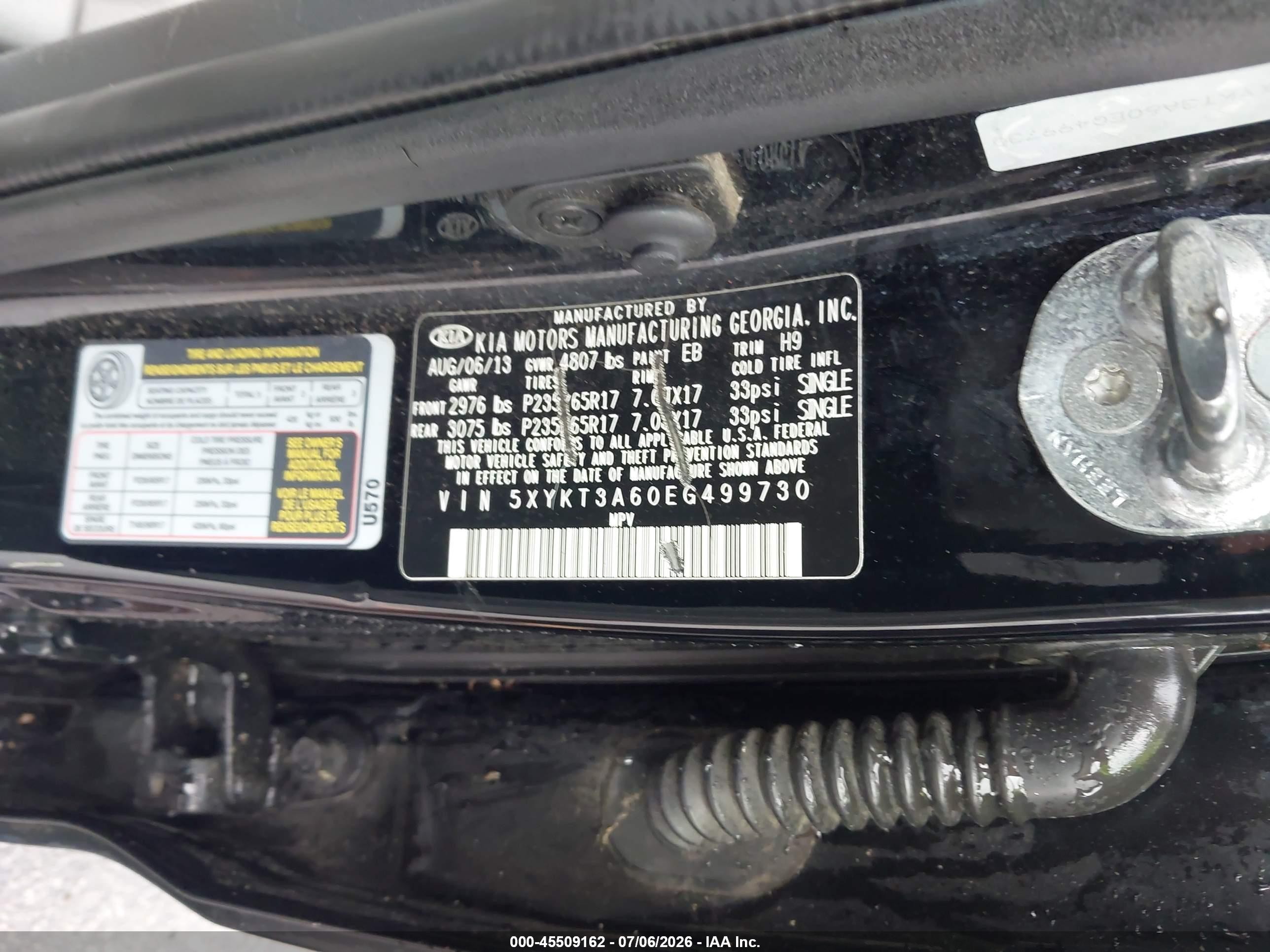 2014 Kia Sorento Lx Black vin: 5XYKT3A60EG499730
