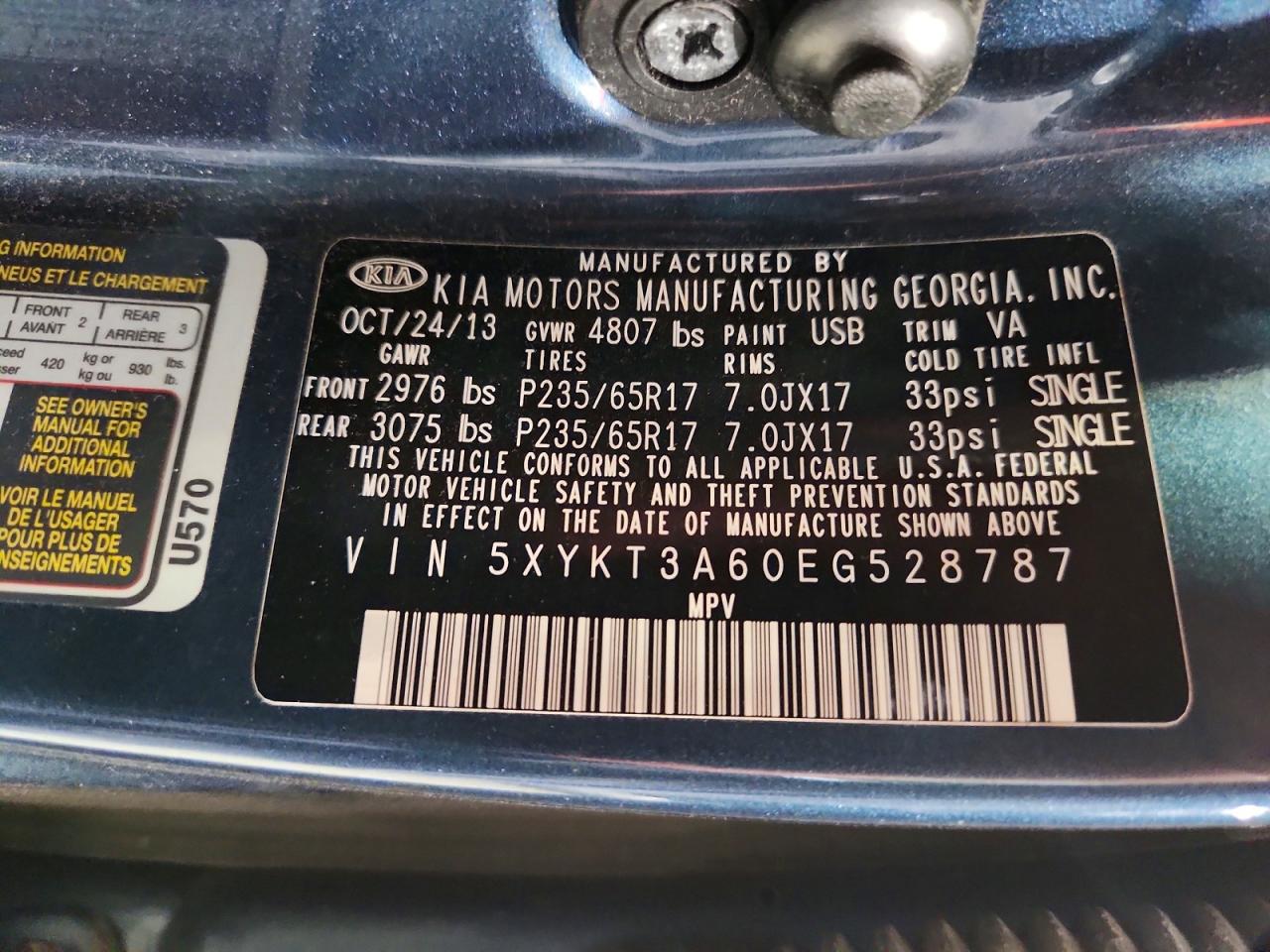 2014 Kia Sorento Lx Blue vin: 5XYKT3A60EG528787