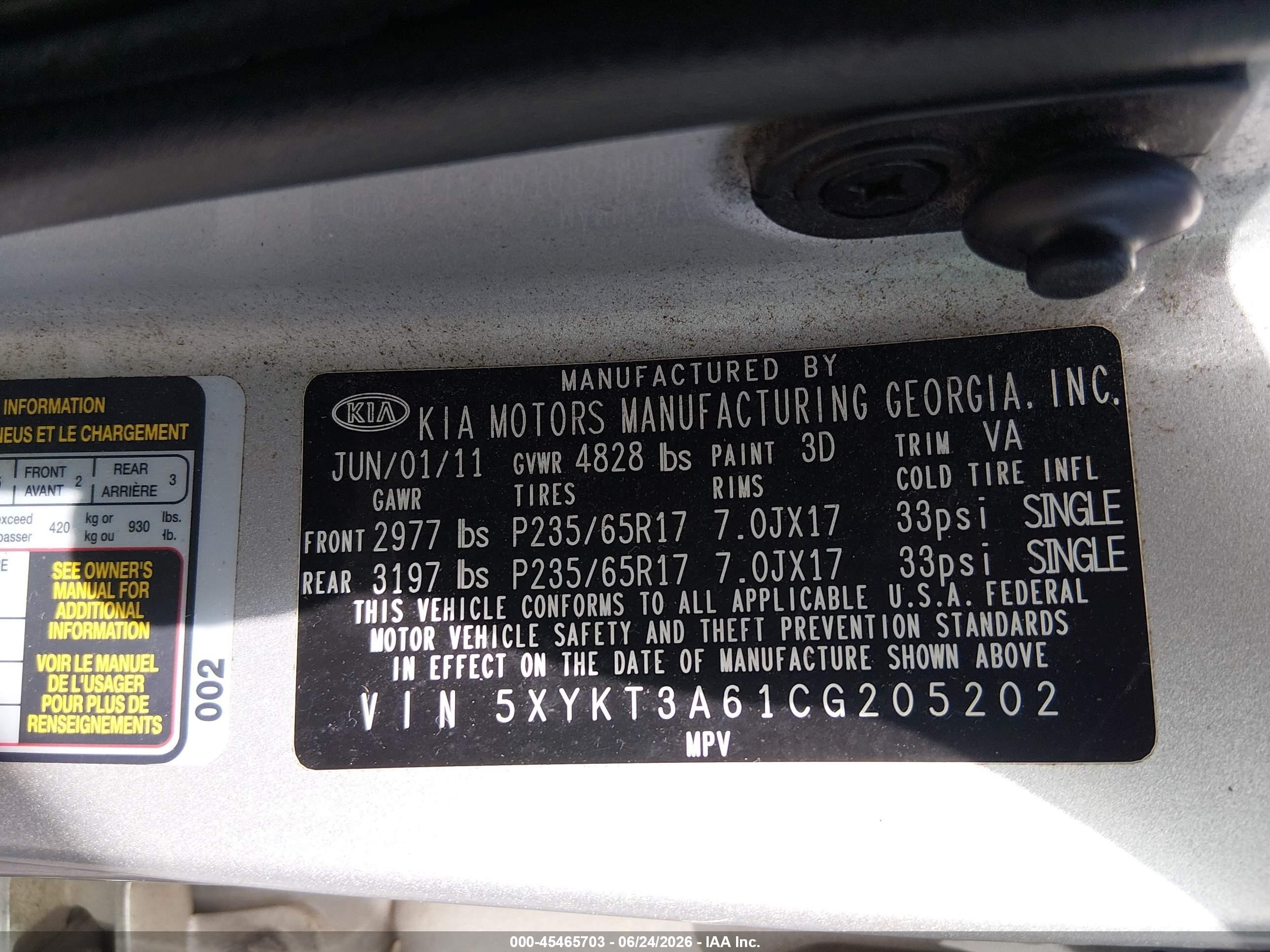 2012 Kia Sorento Lx Silver vin: 5XYKT3A61CG205202