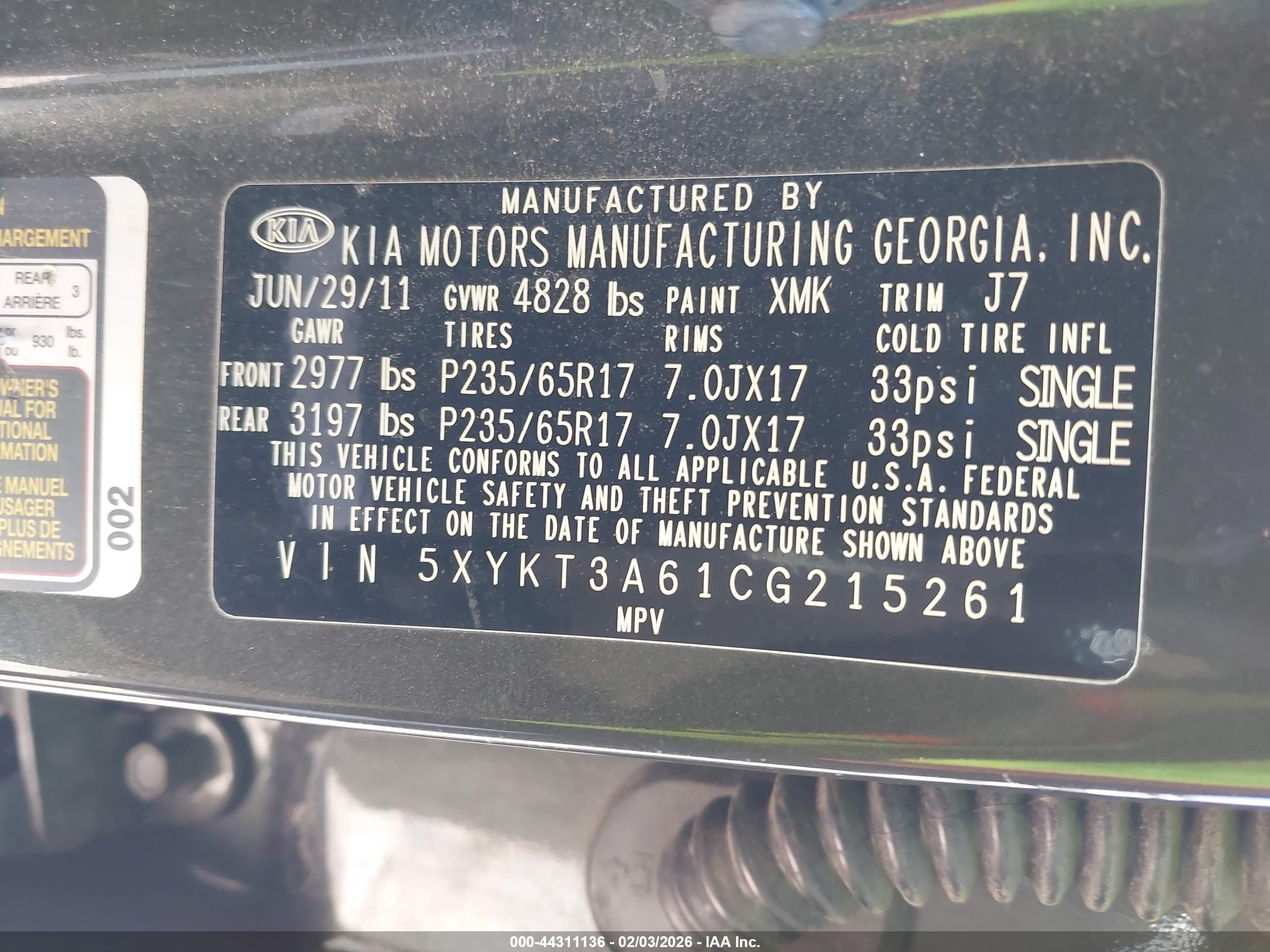 2012 Kia Sorento Lx Green vin: 5XYKT3A61CG215261
