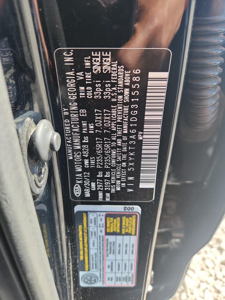2013 Kia Sorento Lx Black vin: 5XYKT3A61DG315586