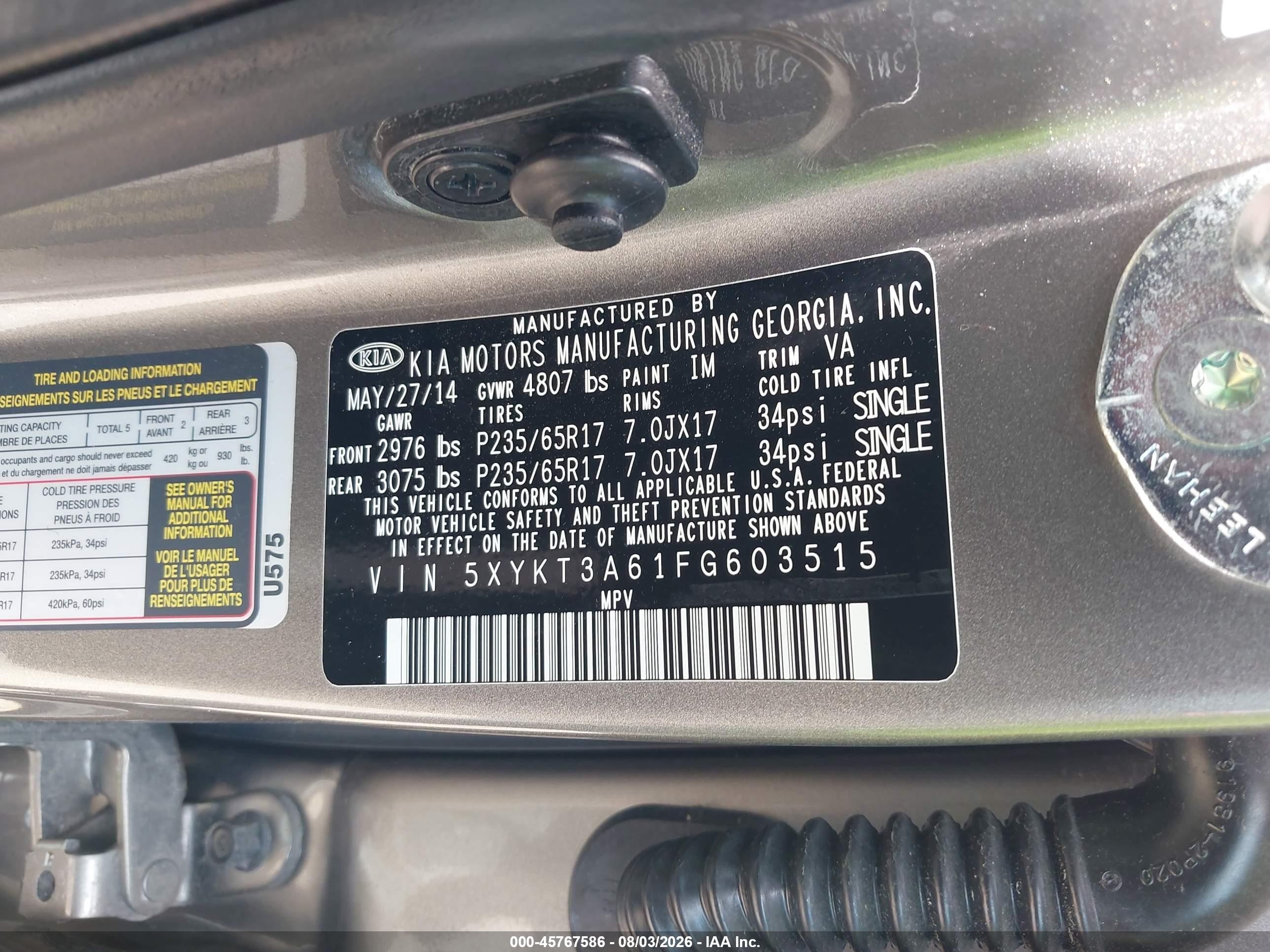 2015 Kia Sorento Lx Gray vin: 5XYKT3A61FG603515