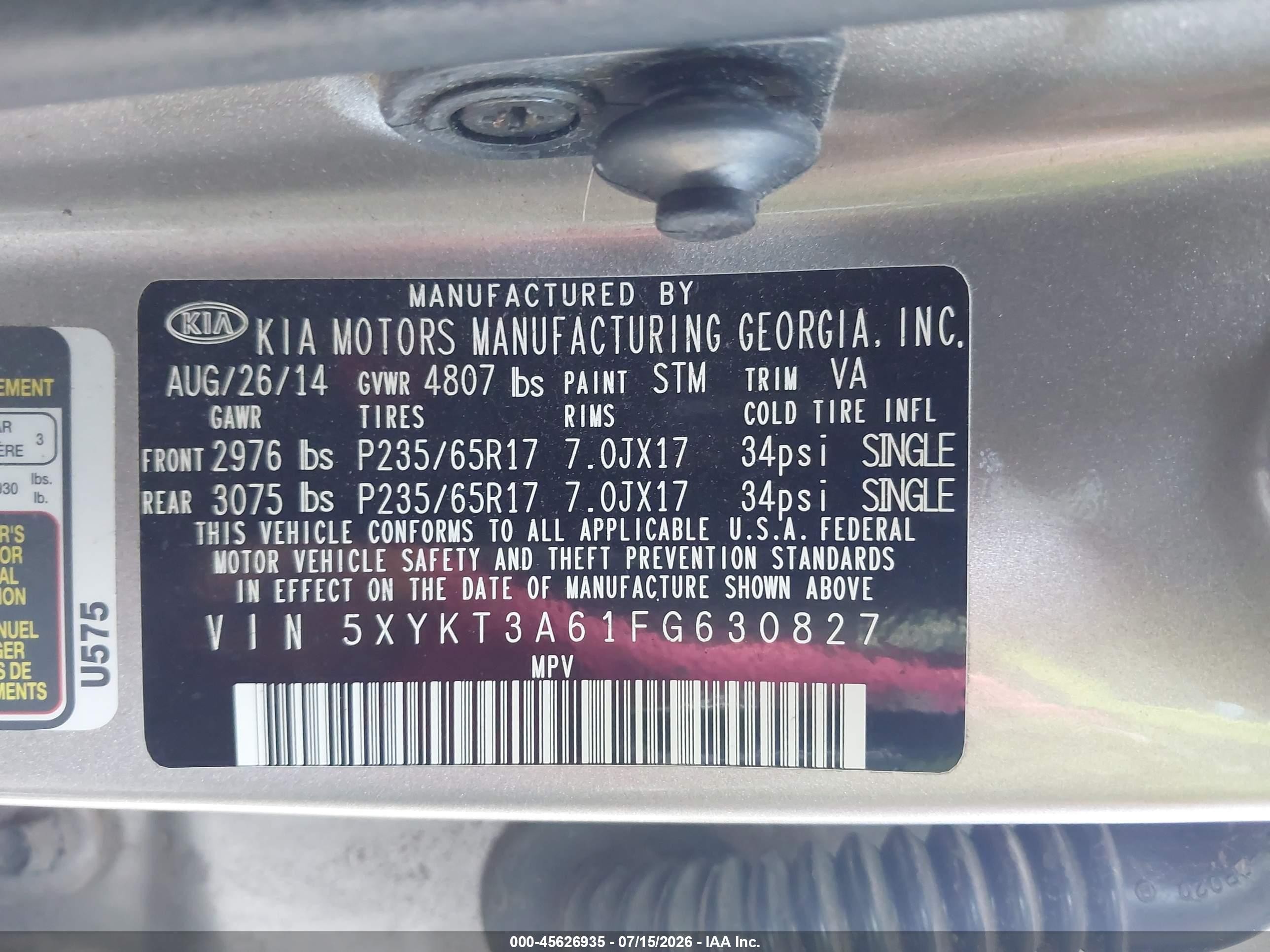 2015 Kia Sorento Lx Silver vin: 5XYKT3A61FG630827
