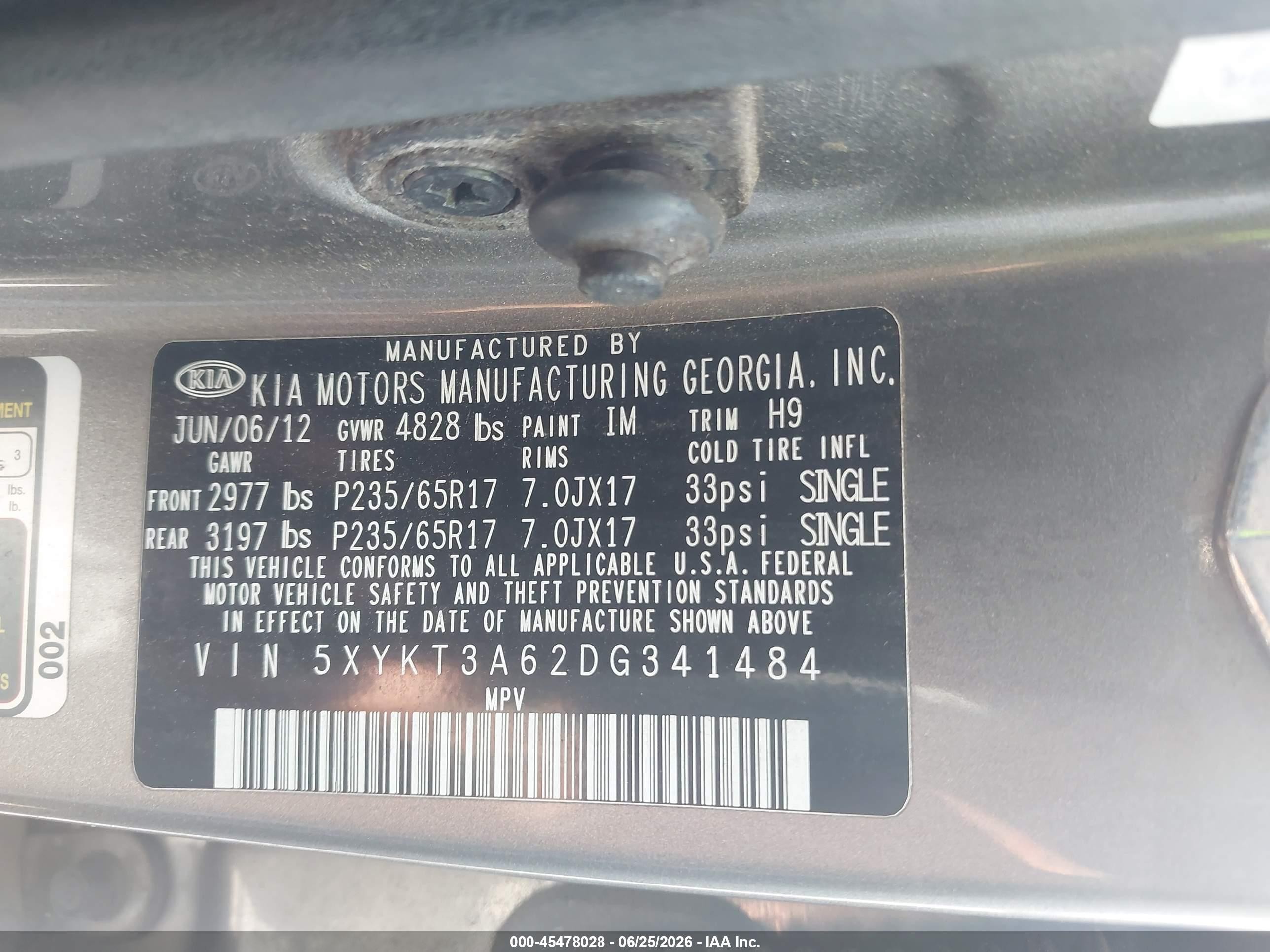 2013 Kia Sorento Lx Gray vin: 5XYKT3A62DG341484