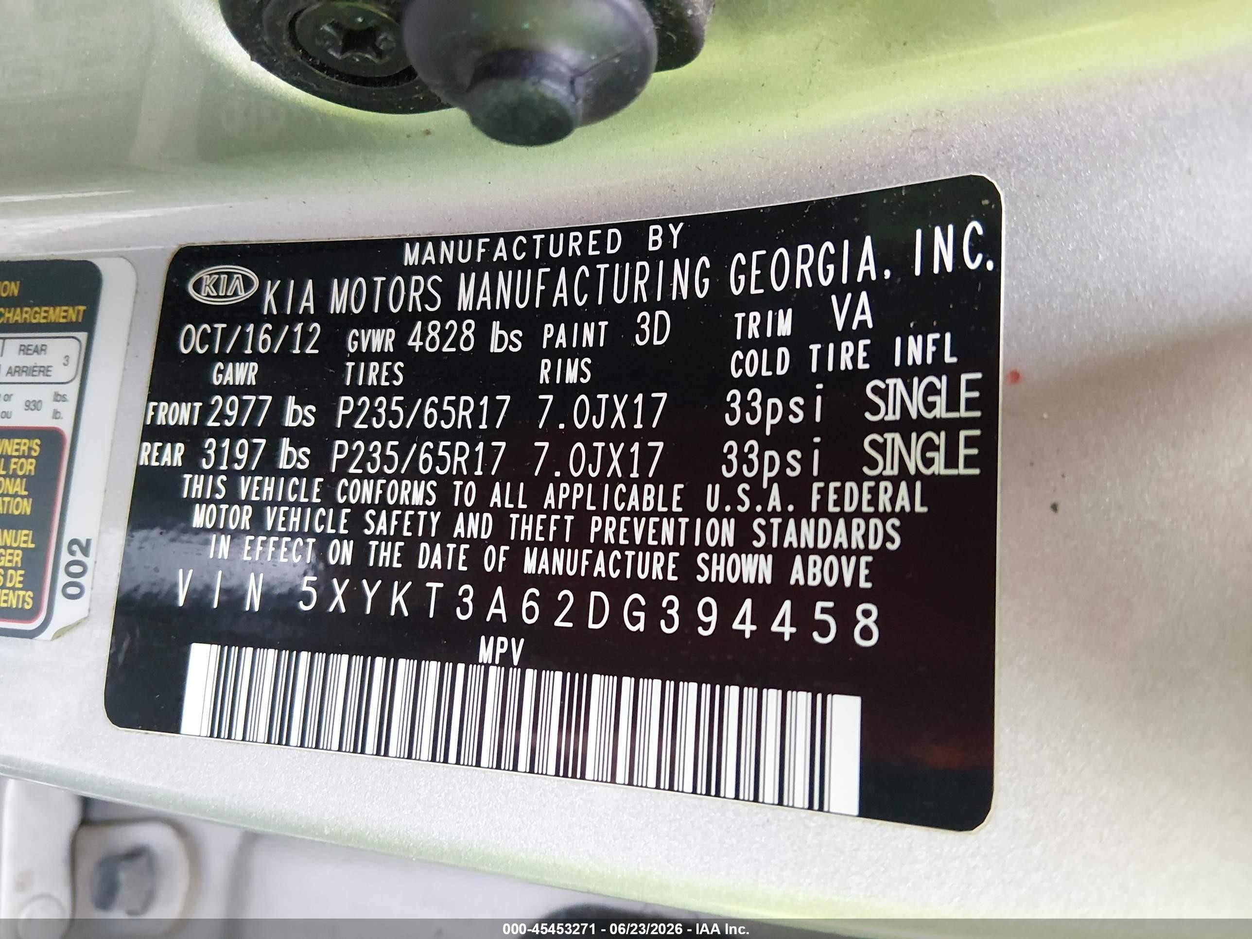 2013 Kia Sorento Lx Silver vin: 5XYKT3A62DG394458