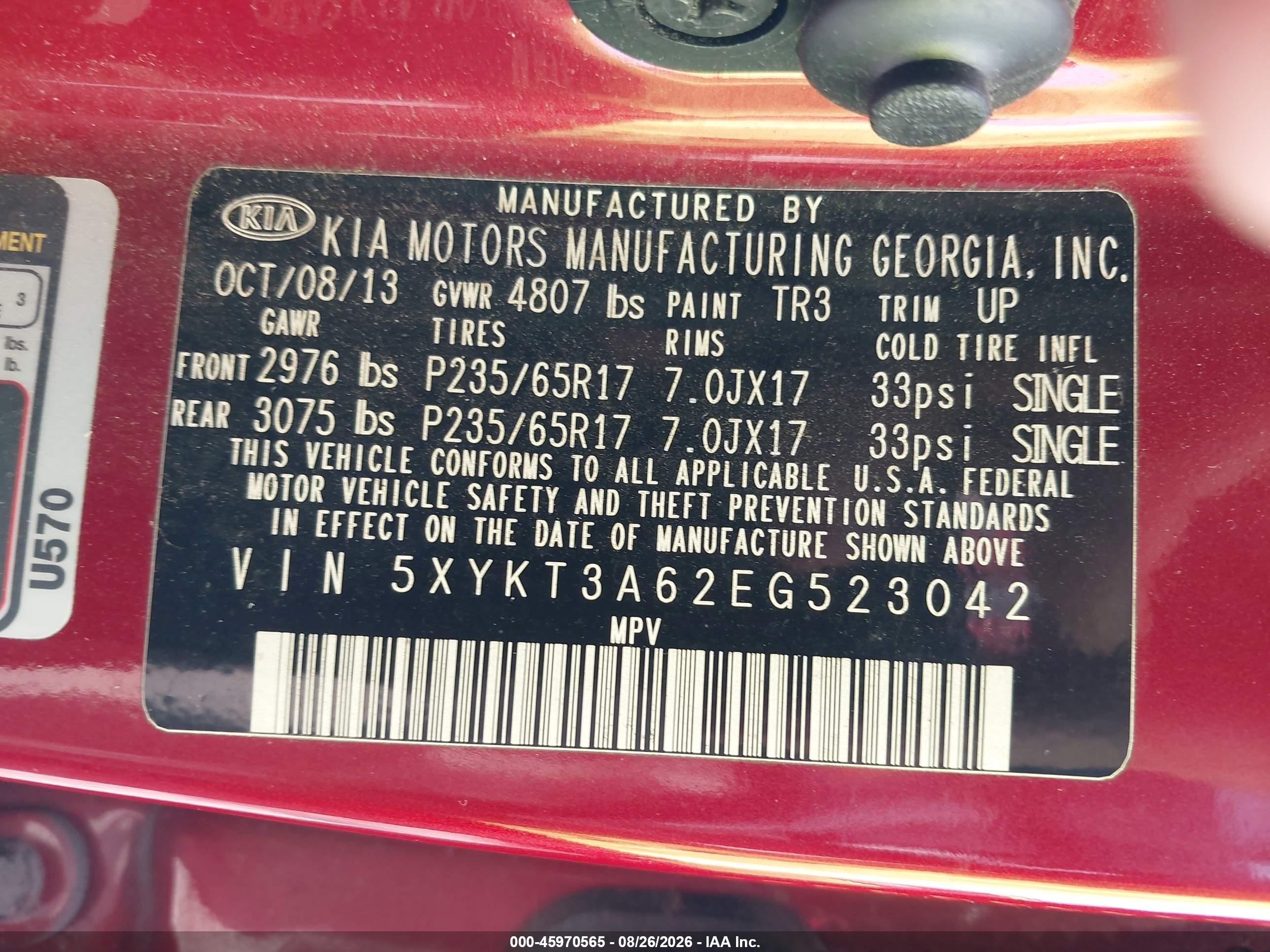 2014 Kia Sorento Lx Red vin: 5XYKT3A62EG523042