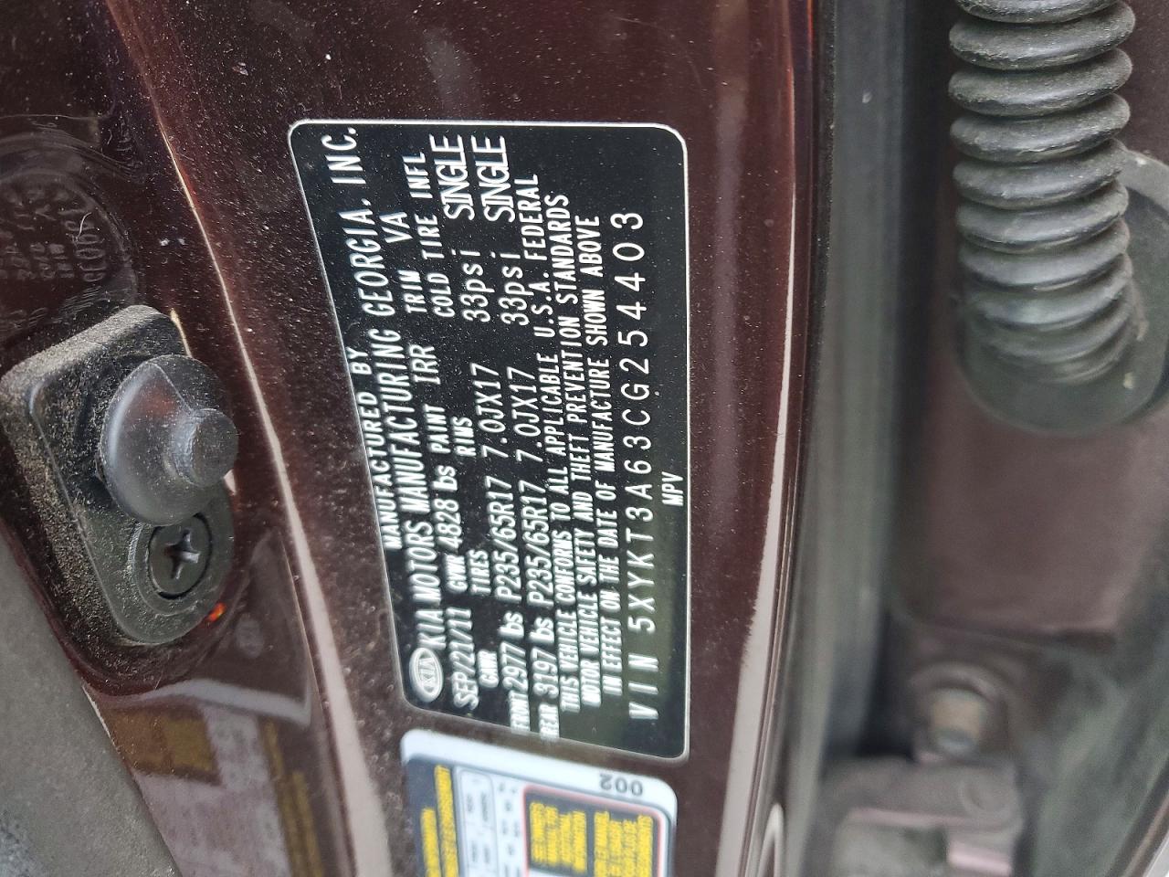 2012 Kia Sorento Lx Maroon vin: 5XYKT3A63CG254403