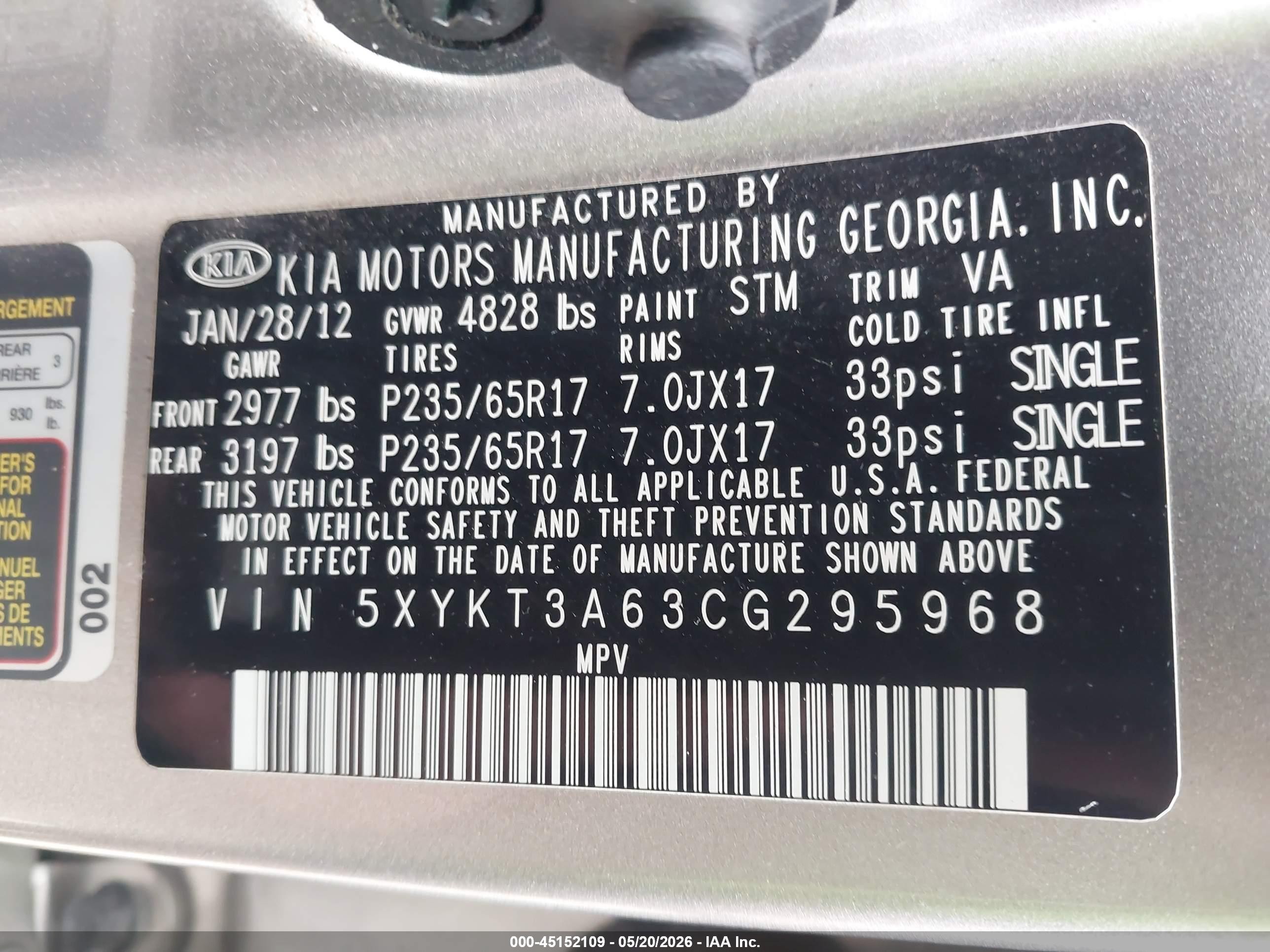 2012 Kia Sorento Lx Silver vin: 5XYKT3A63CG295968