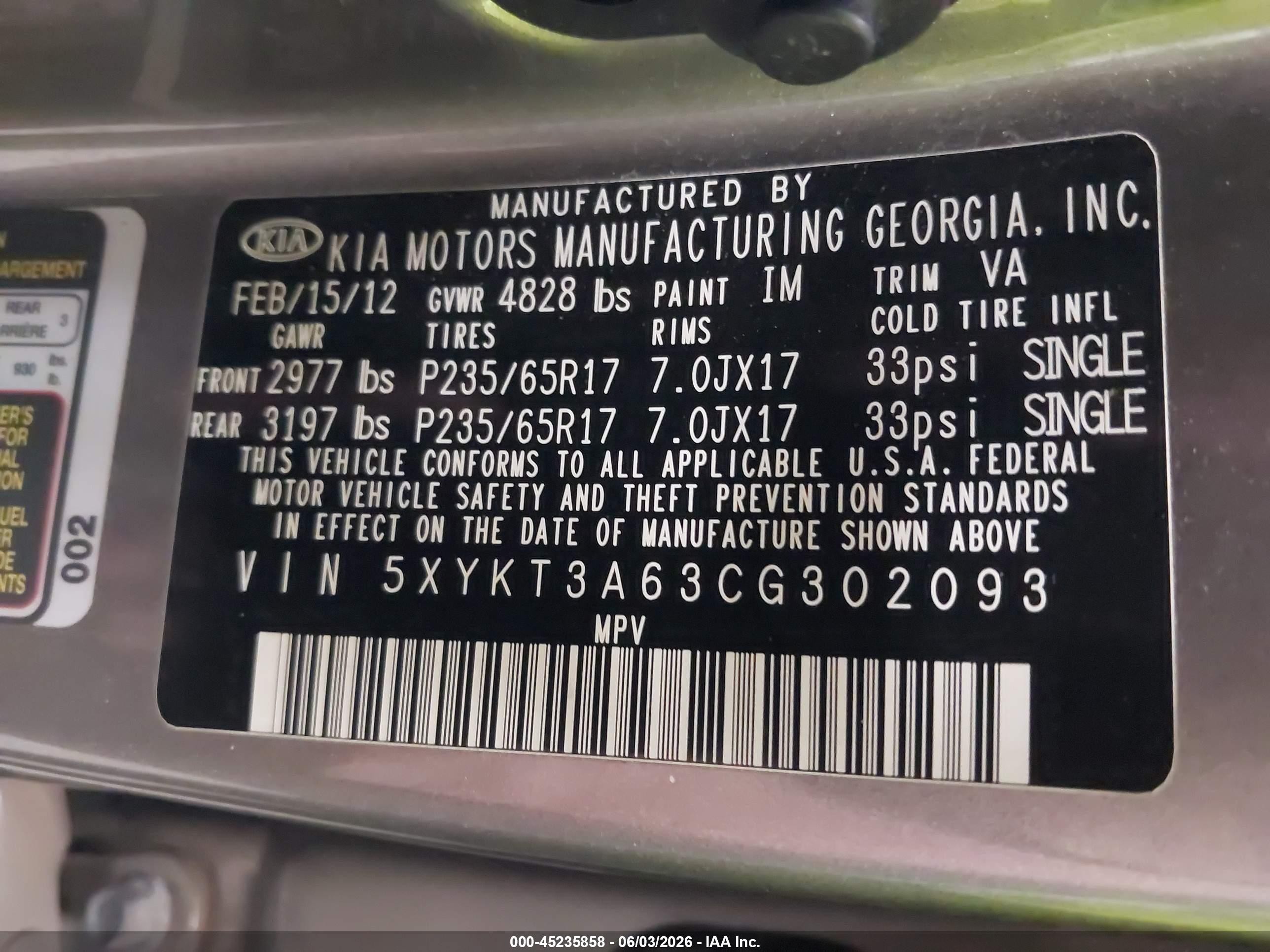 2012 Kia Sorento Lx Gray vin: 5XYKT3A63CG302093
