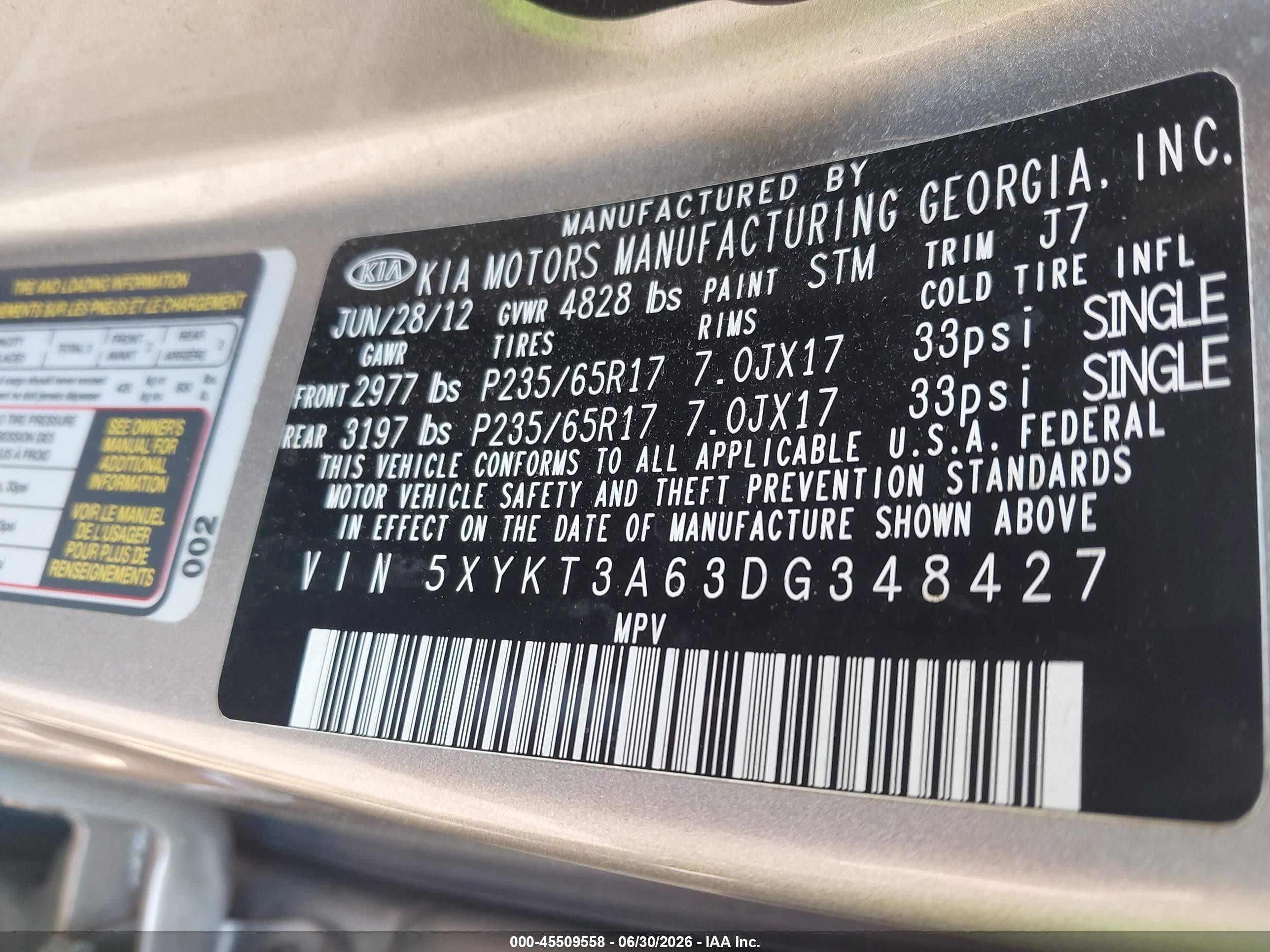 2013 Kia Sorento Lx Silver vin: 5XYKT3A63DG348427