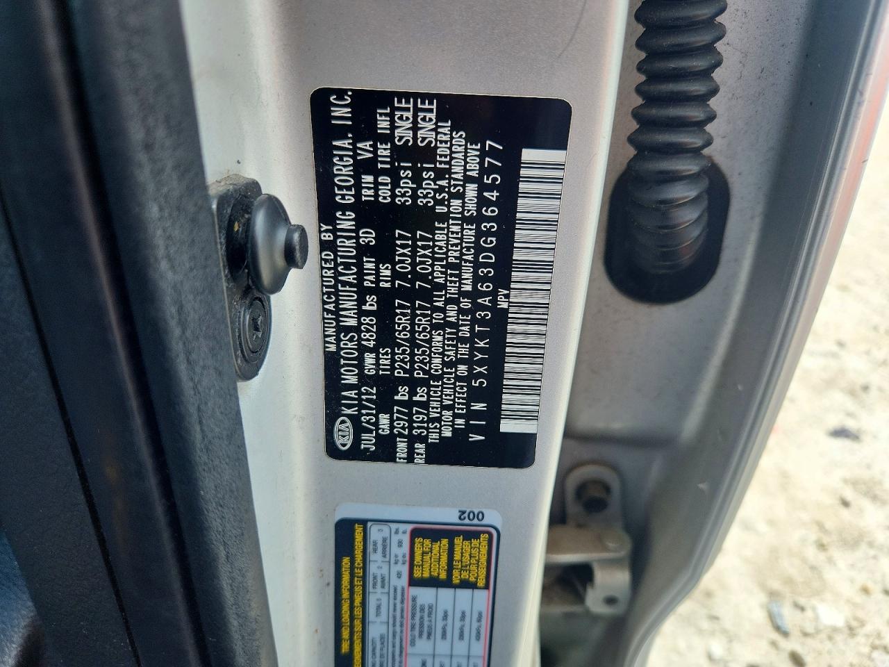 2013 Kia Sorento Lx Silver vin: 5XYKT3A63DG364577
