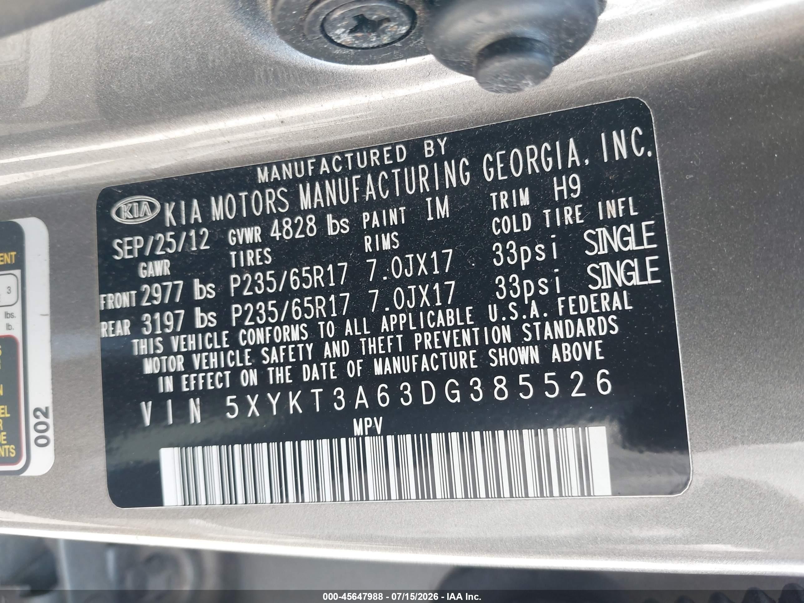 2013 Kia Sorento Lx Gray vin: 5XYKT3A63DG385526