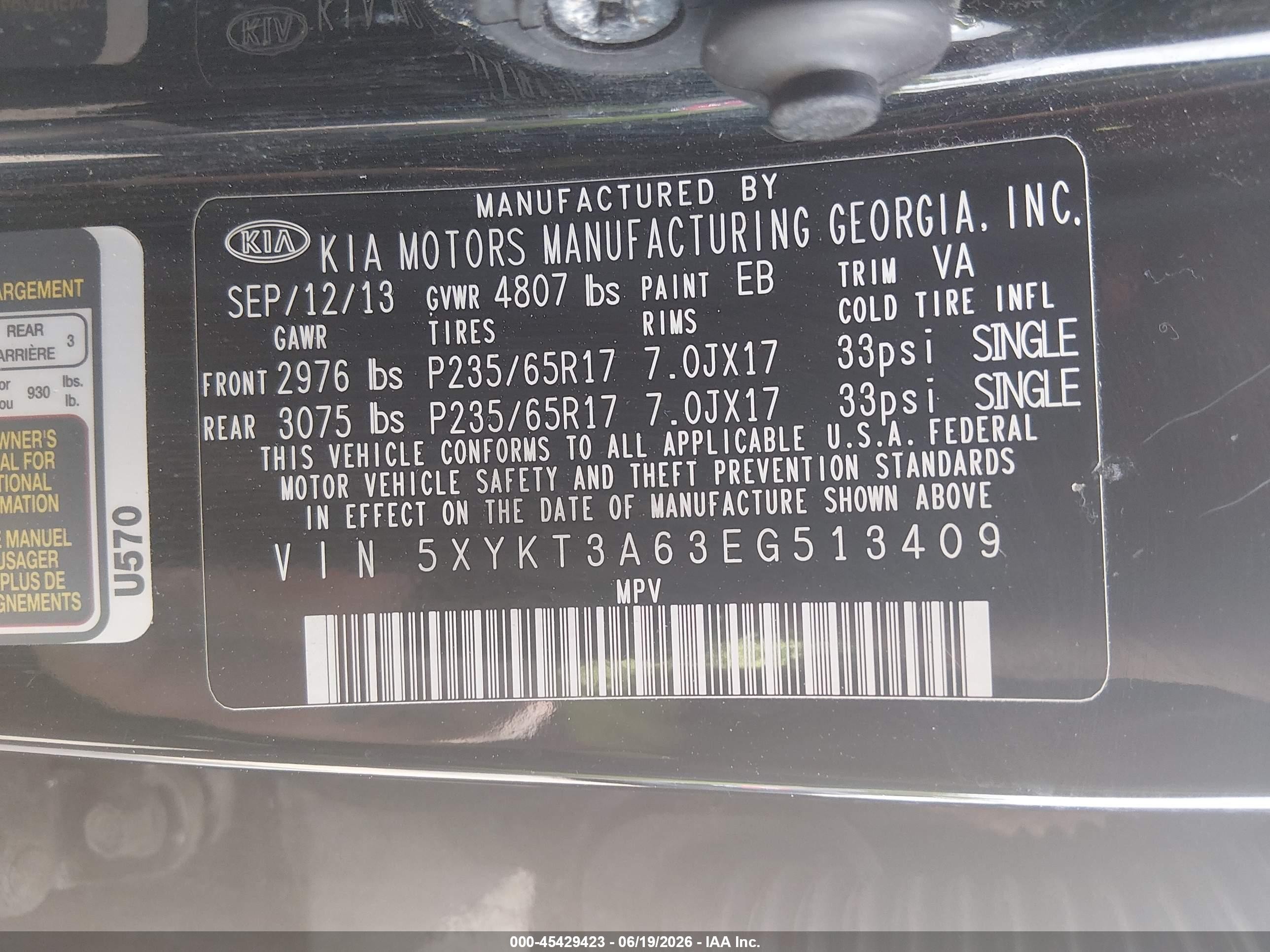 2014 Kia Sorento Lx Черный vin: 5XYKT3A63EG513409