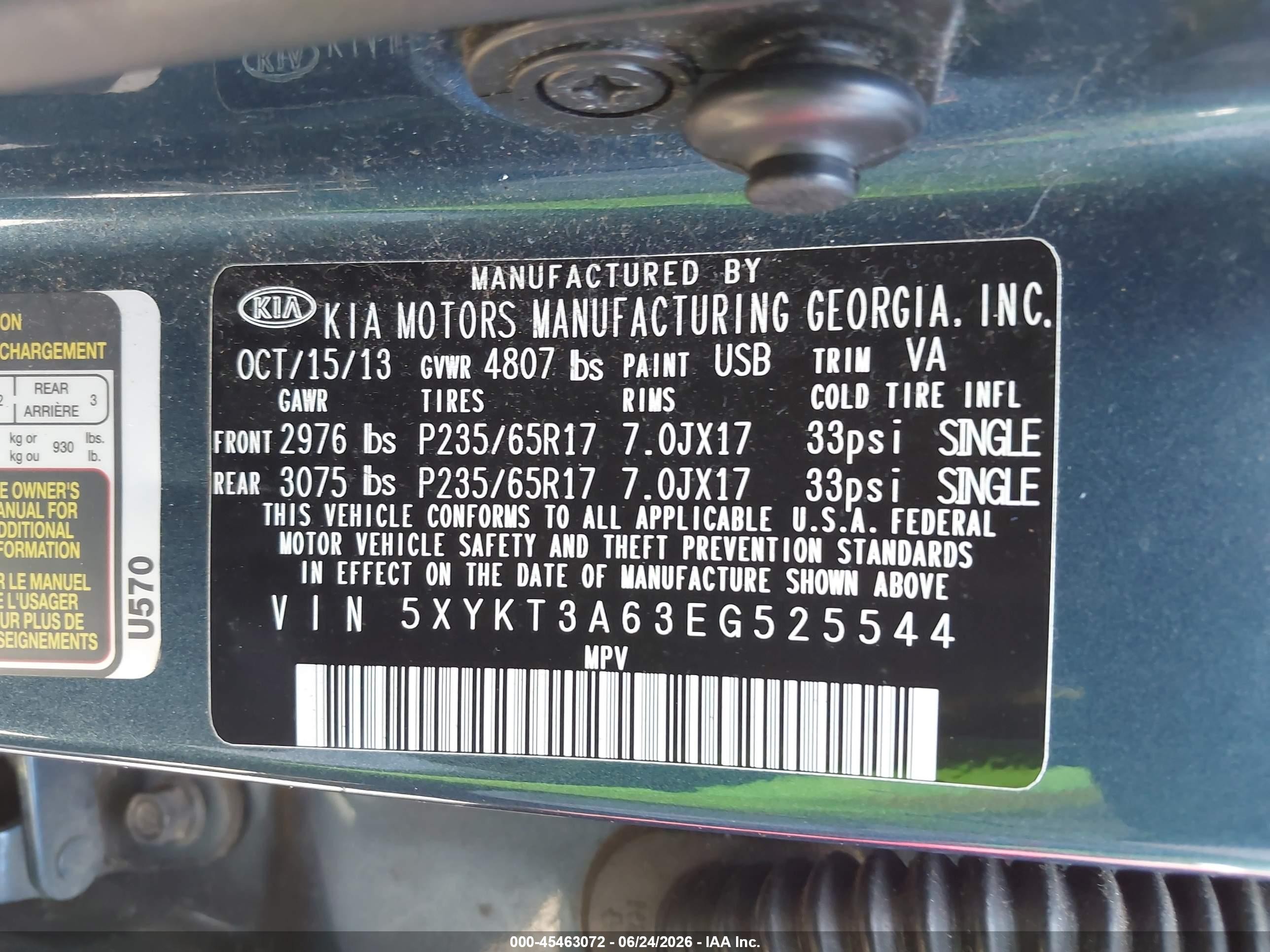 2014 Kia Sorento Lx Blue vin: 5XYKT3A63EG525544