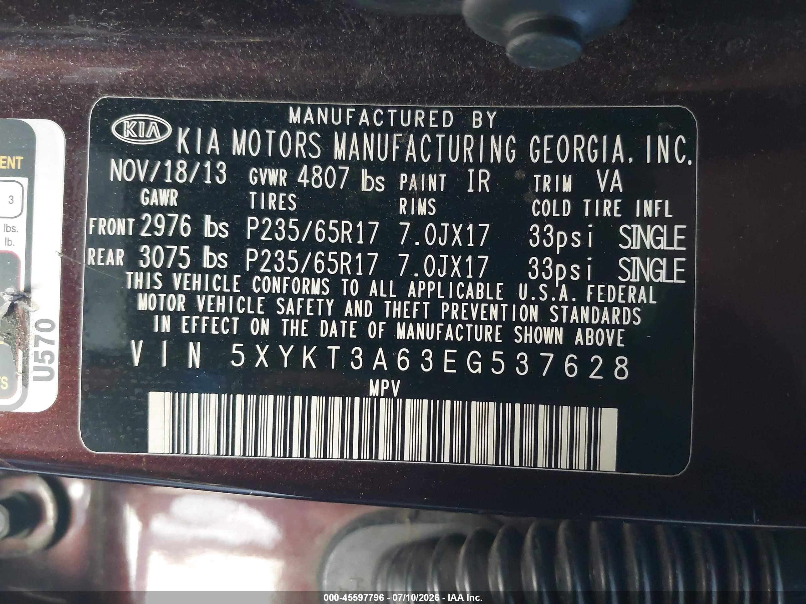 2014 Kia Sorento Lx Burgundy vin: 5XYKT3A63EG537628