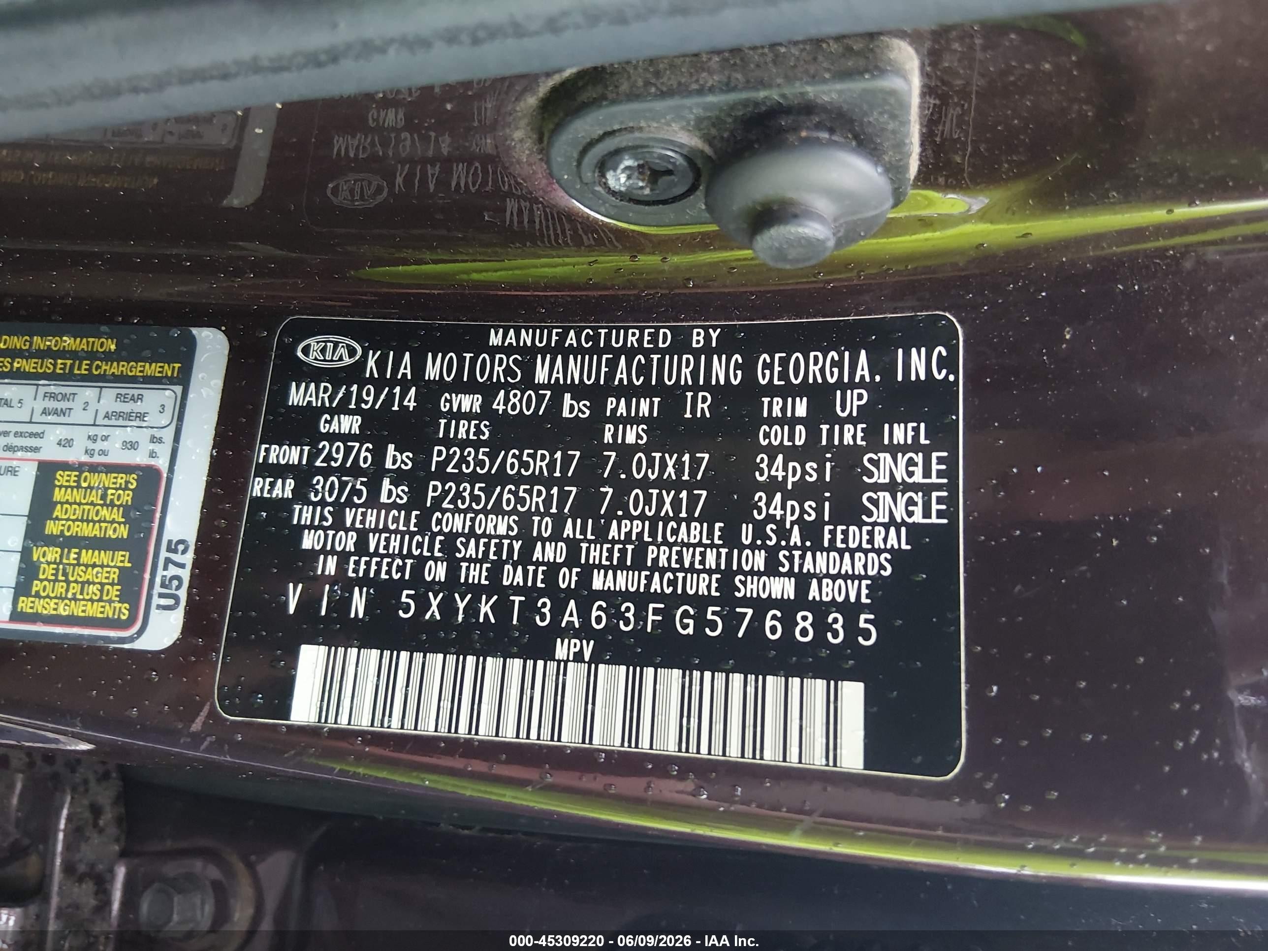 2015 Kia Sorento Lx Burgundy vin: 5XYKT3A63FG576835