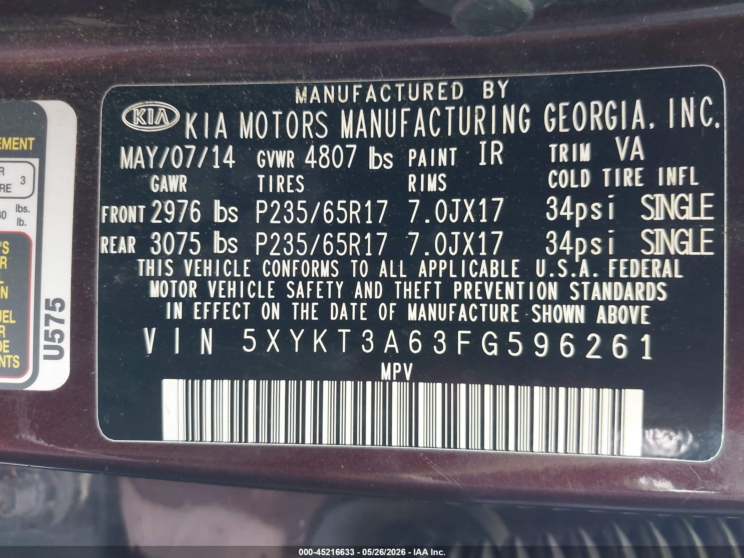 2015 Kia Sorento Lx Black vin: 5XYKT3A63FG596261