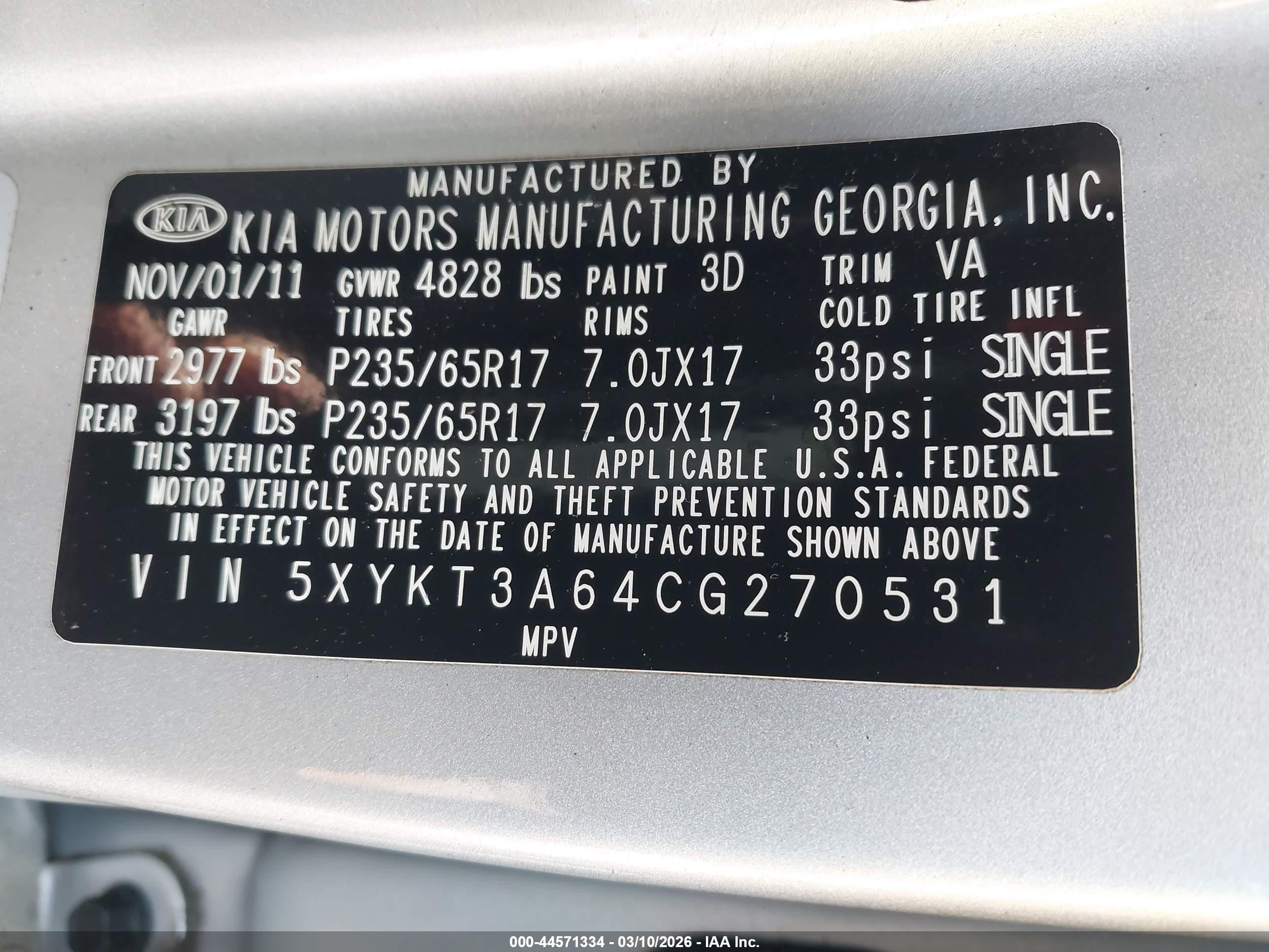 2012 Kia Sorento Lx Gray vin: 5XYKT3A64CG270531