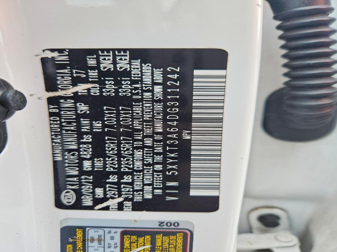 2013 Kia Sorento Lx Белый vin: 5XYKT3A64DG311242