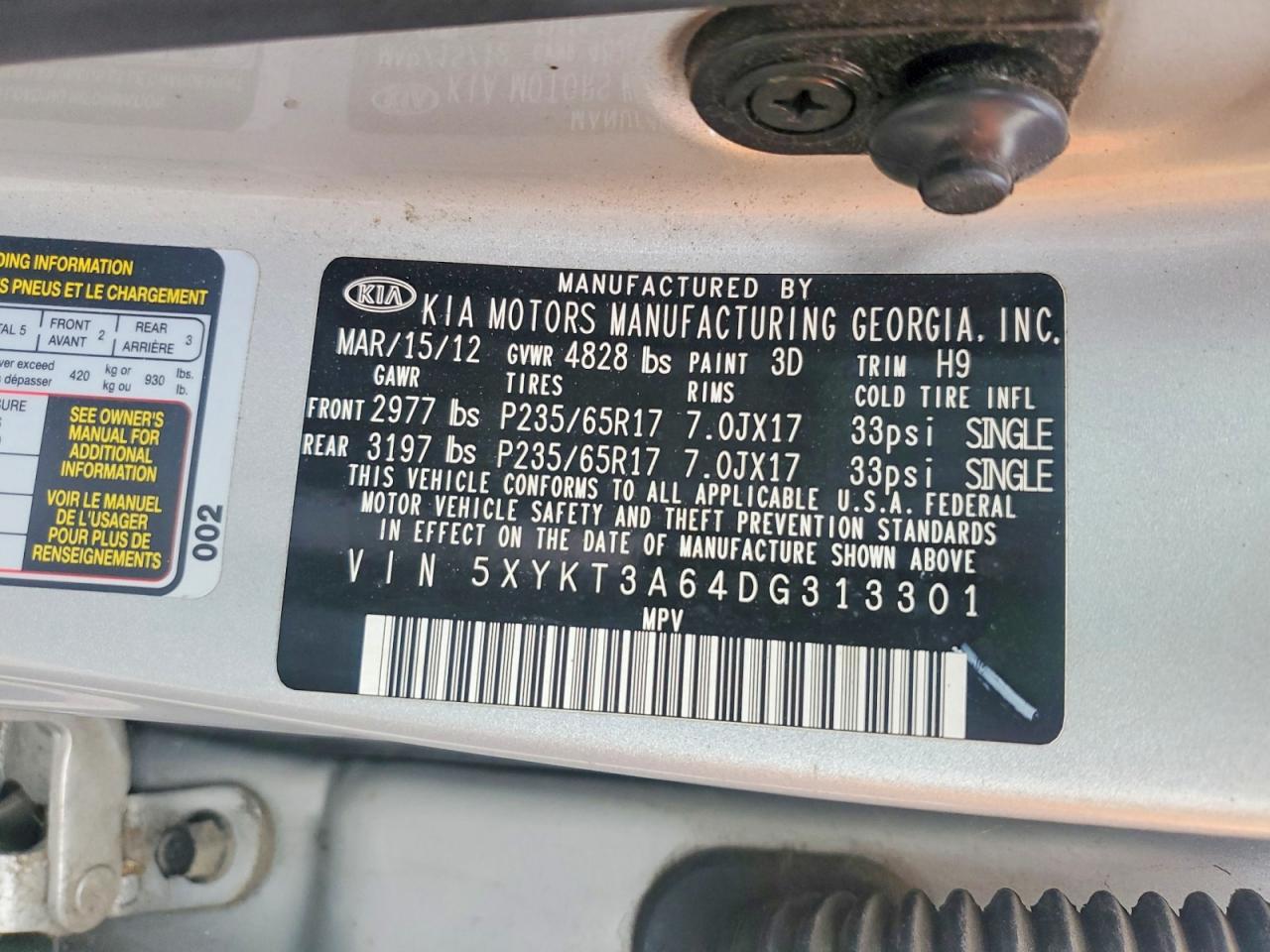 2013 Kia Sorento Lx Silver vin: 5XYKT3A64DG313301