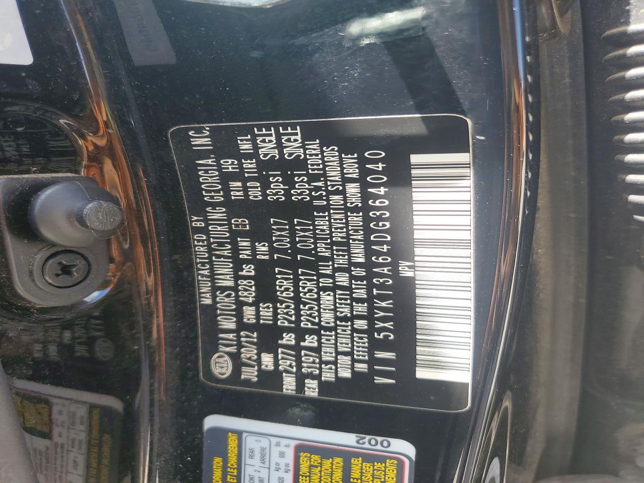 2013 Kia Sorento Lx Black vin: 5XYKT3A64DG364040