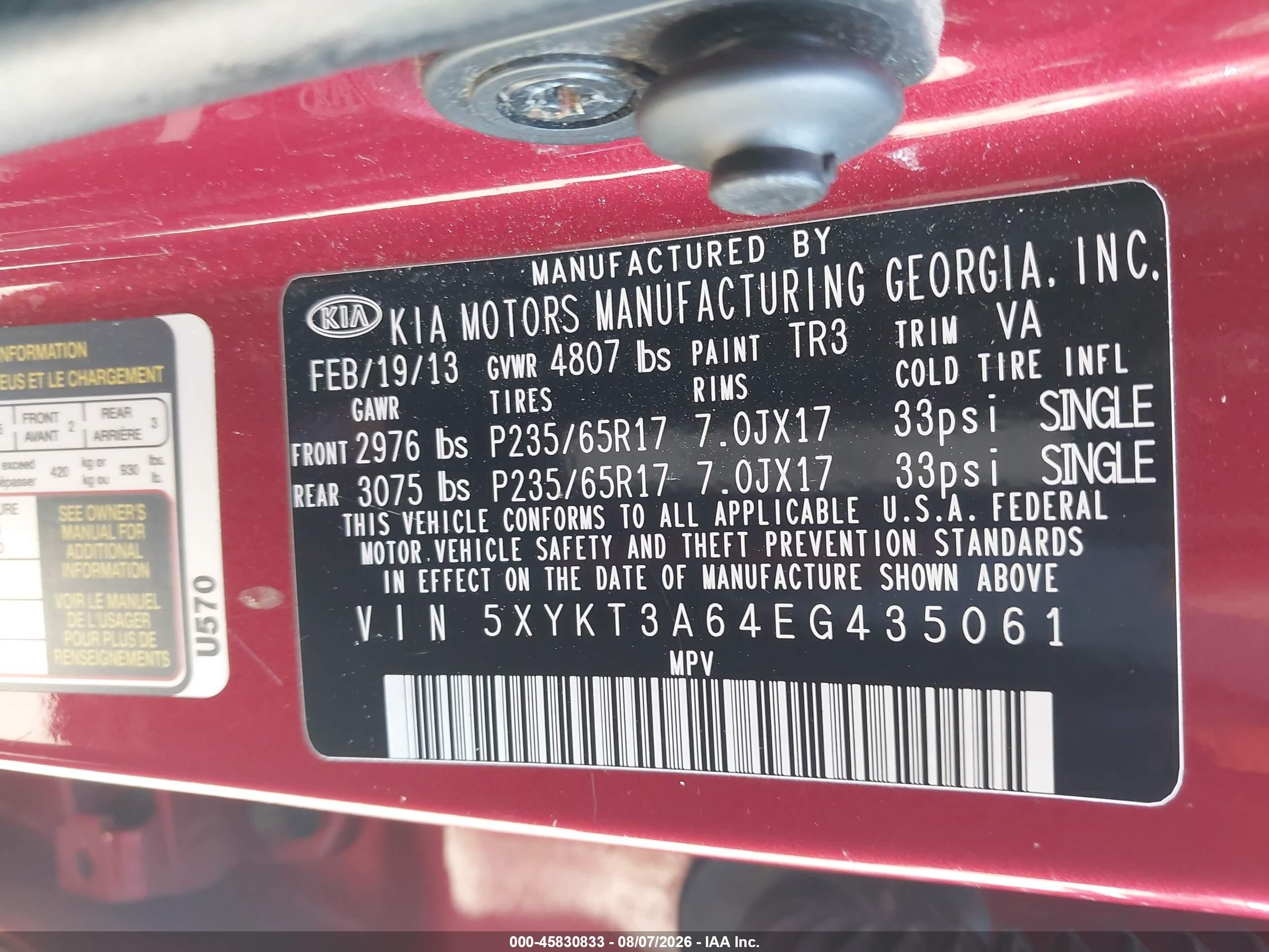 2014 Kia Sorento Lx Red vin: 5XYKT3A64EG435061