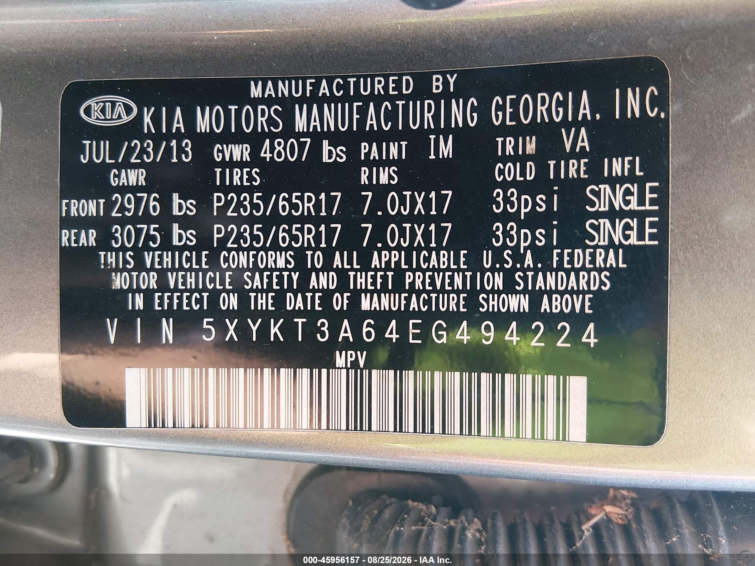 2014 Kia Sorento Lx Gray vin: 5XYKT3A64EG494224