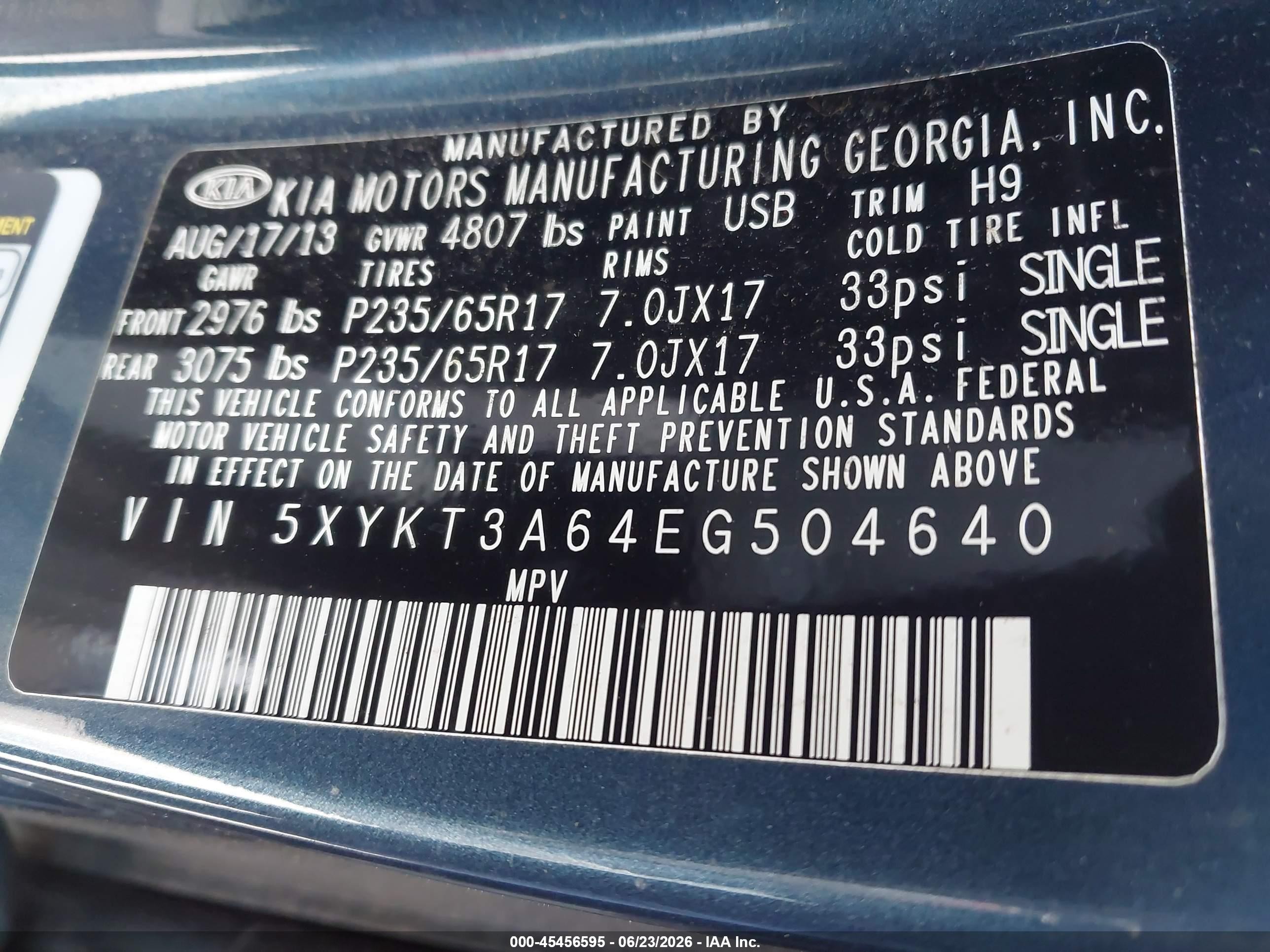 2014 Kia Sorento Lx Blue vin: 5XYKT3A64EG504640