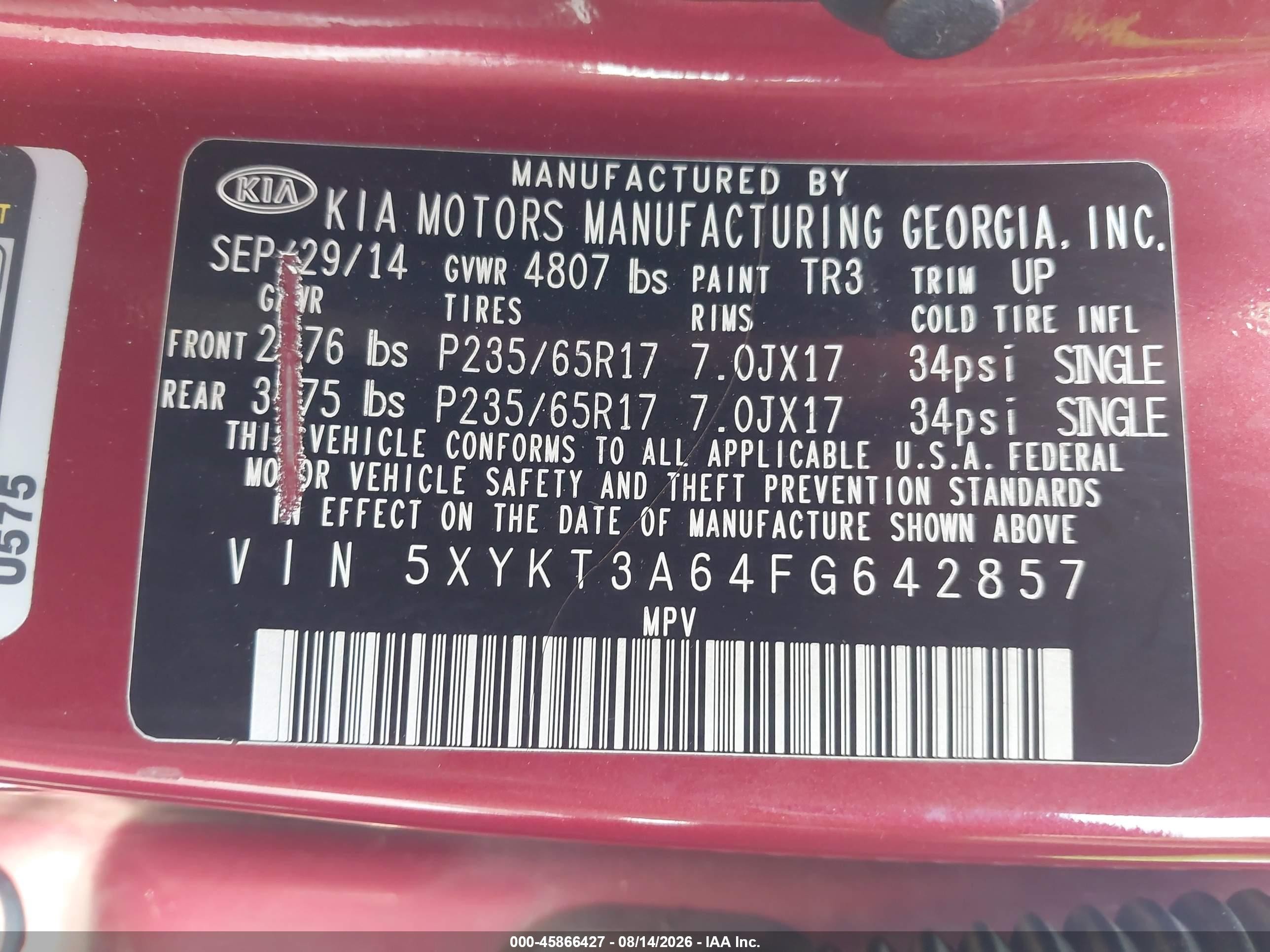 2015 Kia Sorento Lx Red vin: 5XYKT3A64FG642857