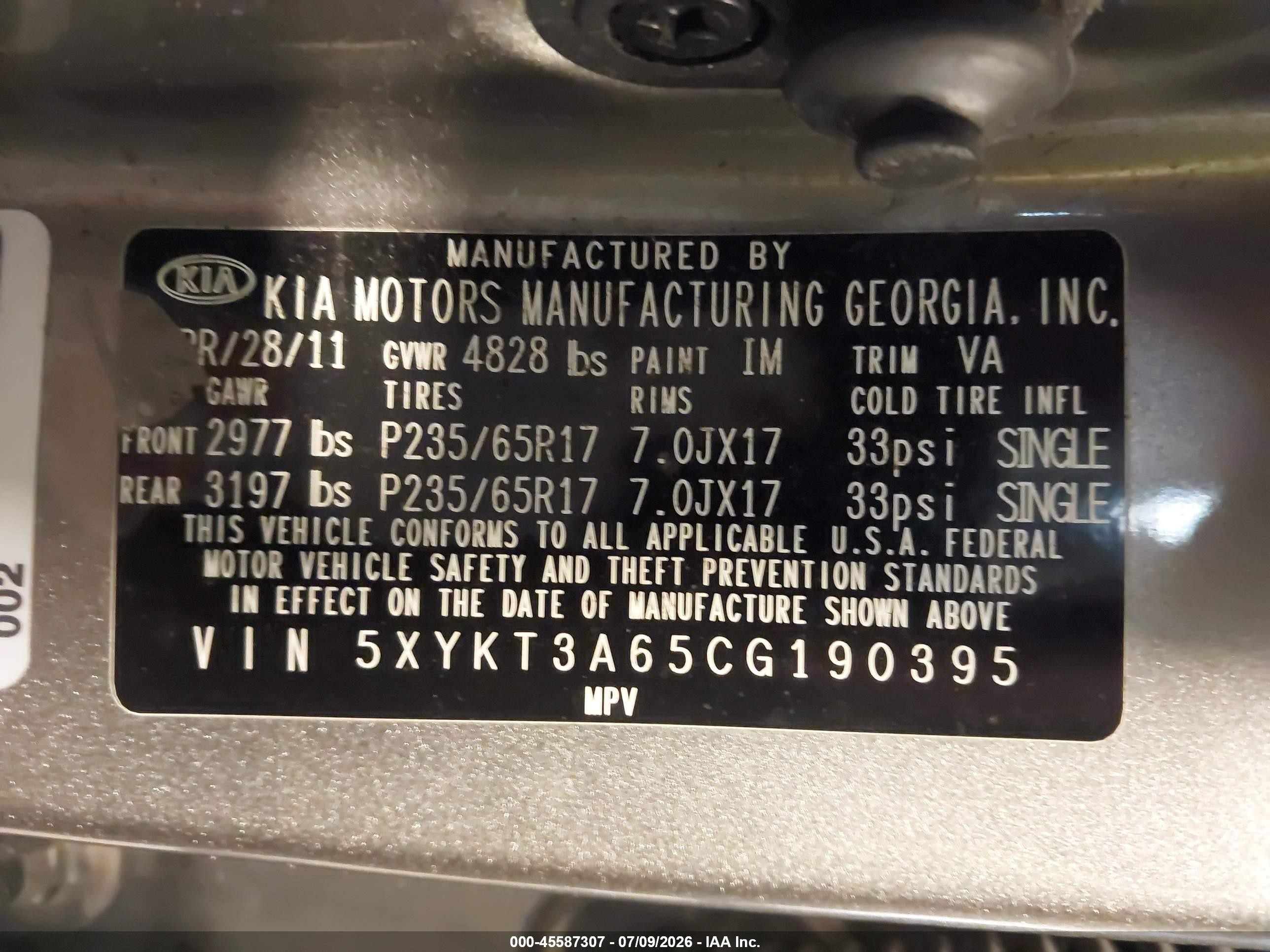 2012 Kia Sorento Lx Gray vin: 5XYKT3A65CG190395