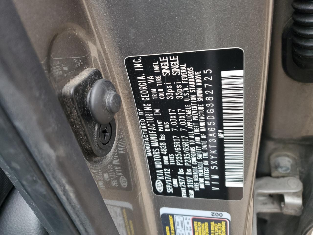 2013 Kia Sorento Lx Gray vin: 5XYKT3A65DG382725