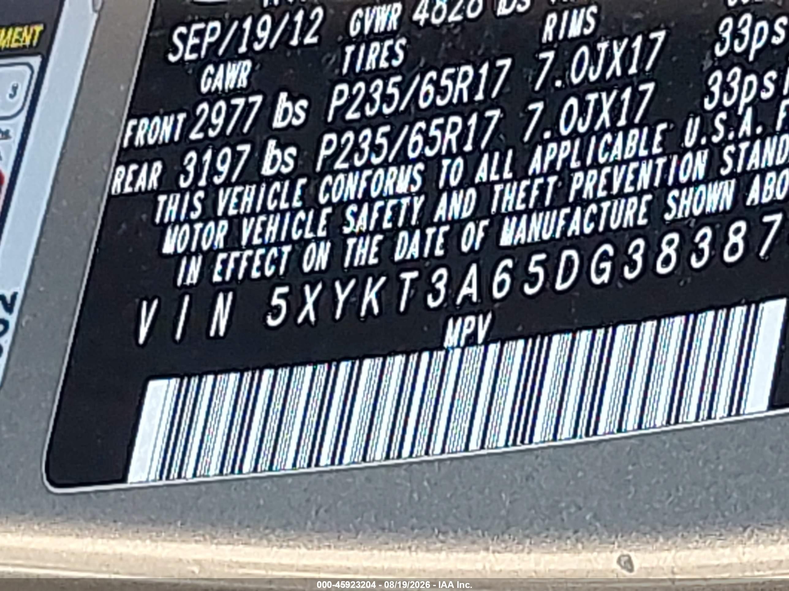 2013 Kia Sorento Lx Бежевый vin: 5XYKT3A65DG383874