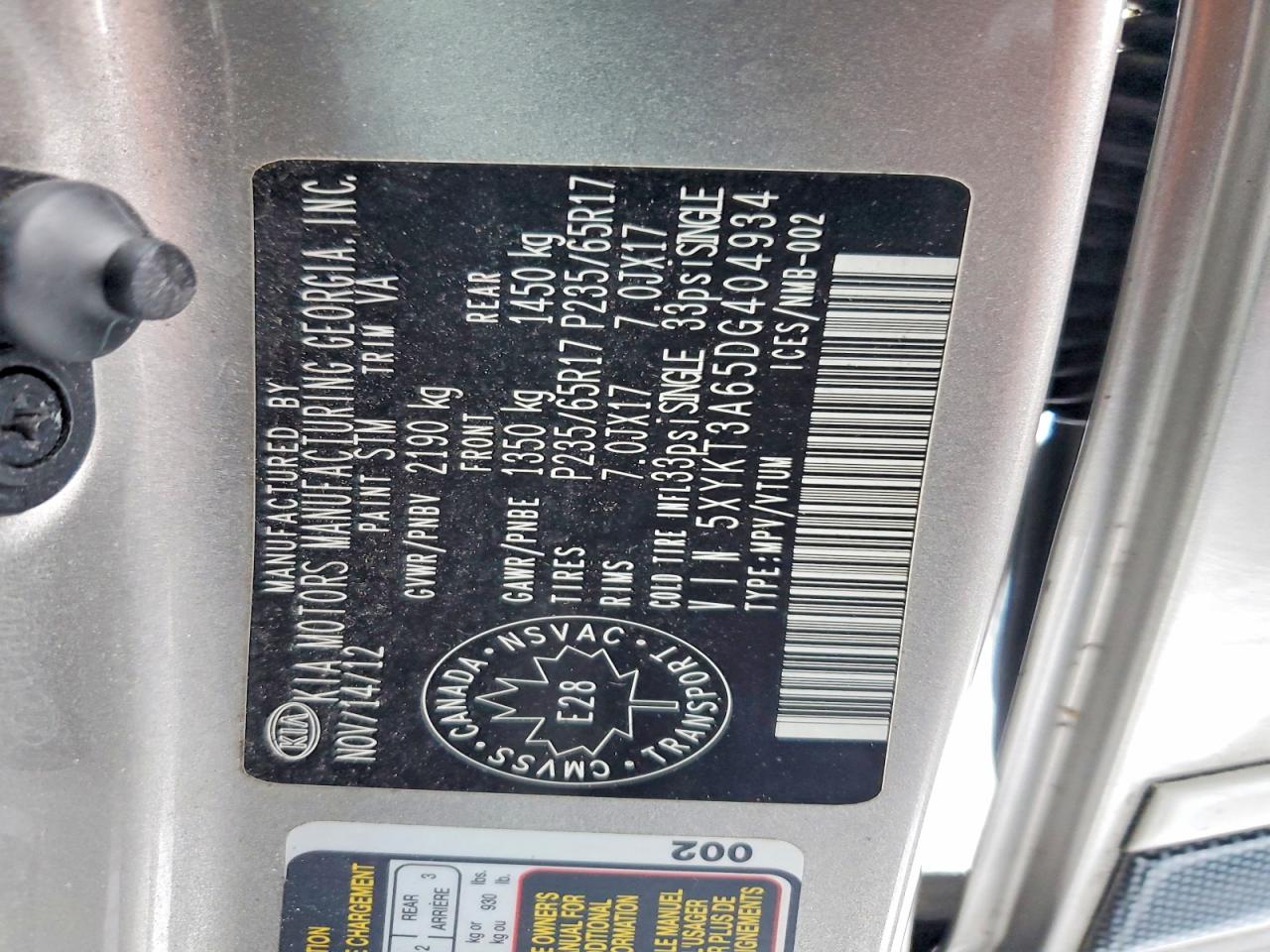 2013 Kia Sorento Lx Silver vin: 5XYKT3A65DG404934