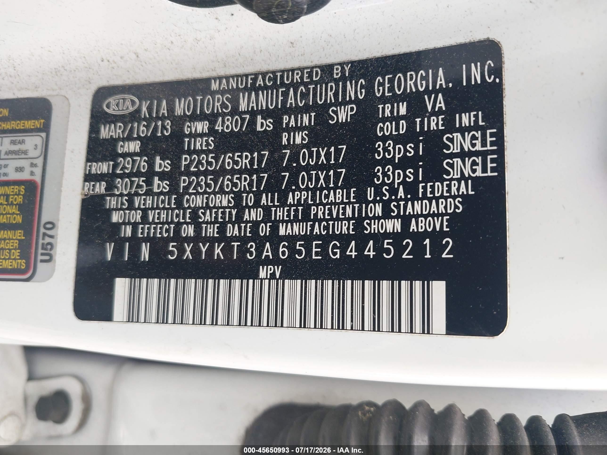2014 Kia Sorento Lx Белый vin: 5XYKT3A65EG445212