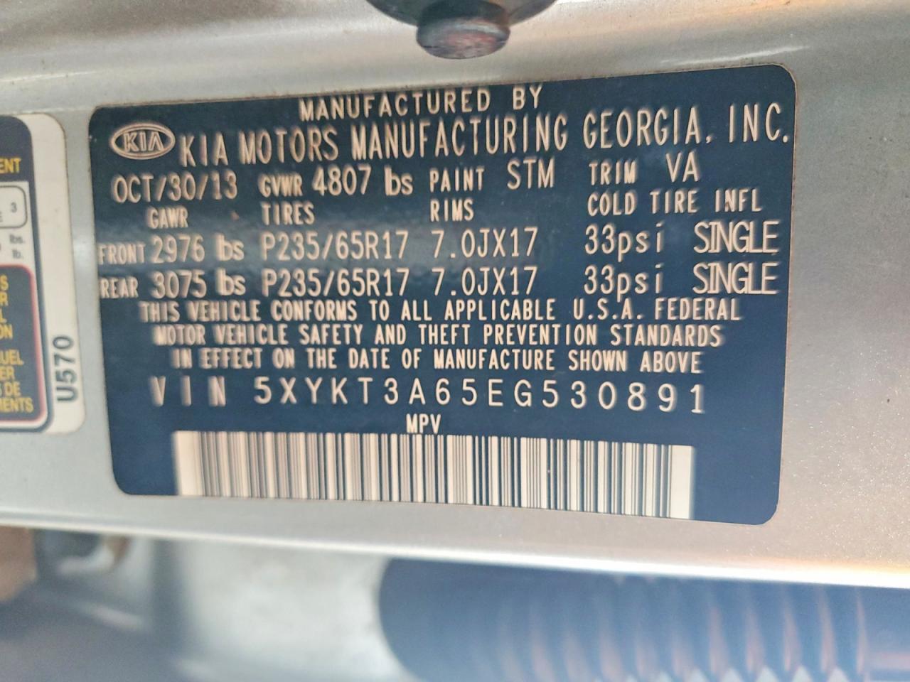 2014 Kia Sorento Lx Gold vin: 5XYKT3A65EG530891