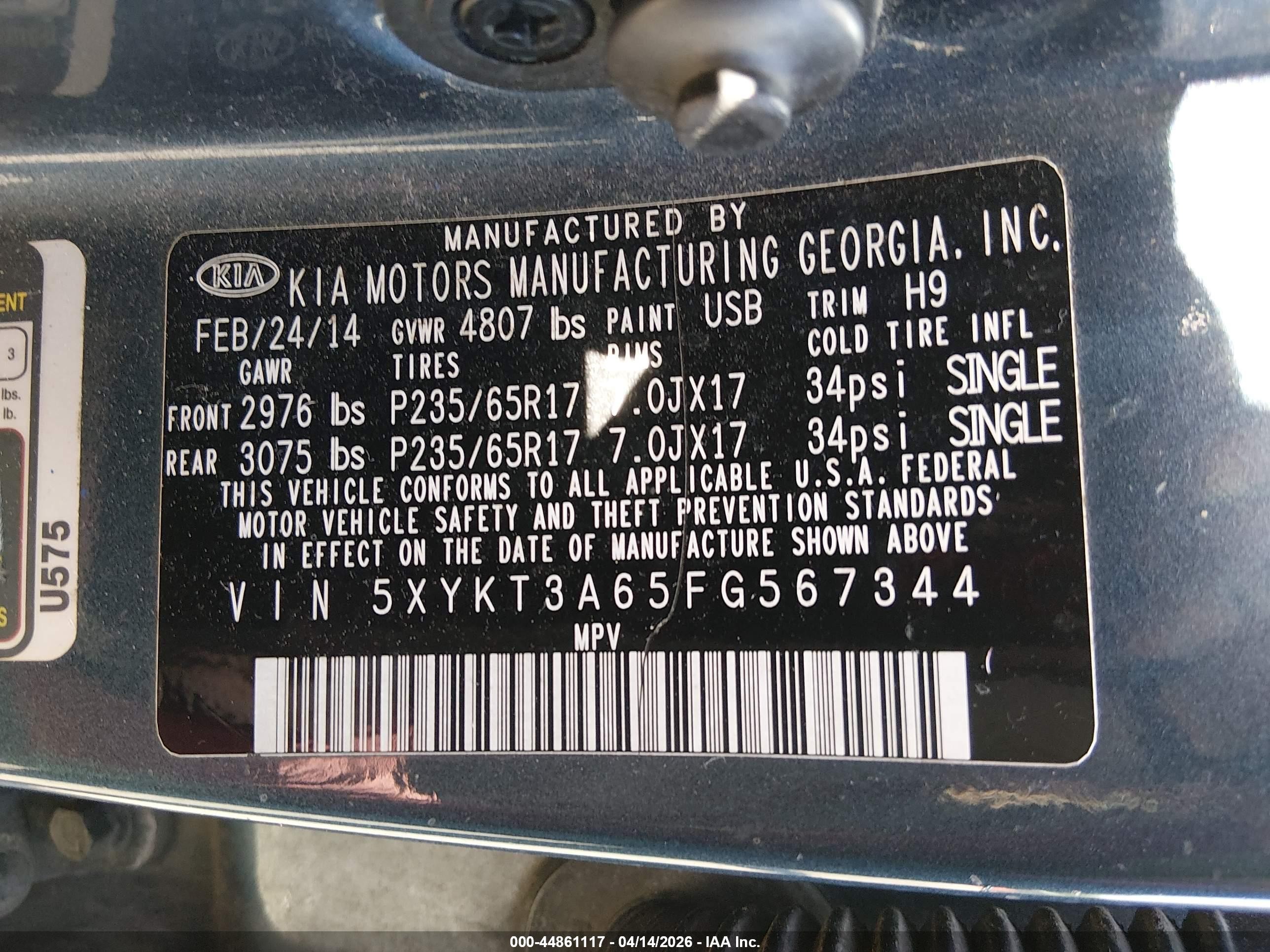 2015 Kia Sorento Lx Dark Blue vin: 5XYKT3A65FG567344