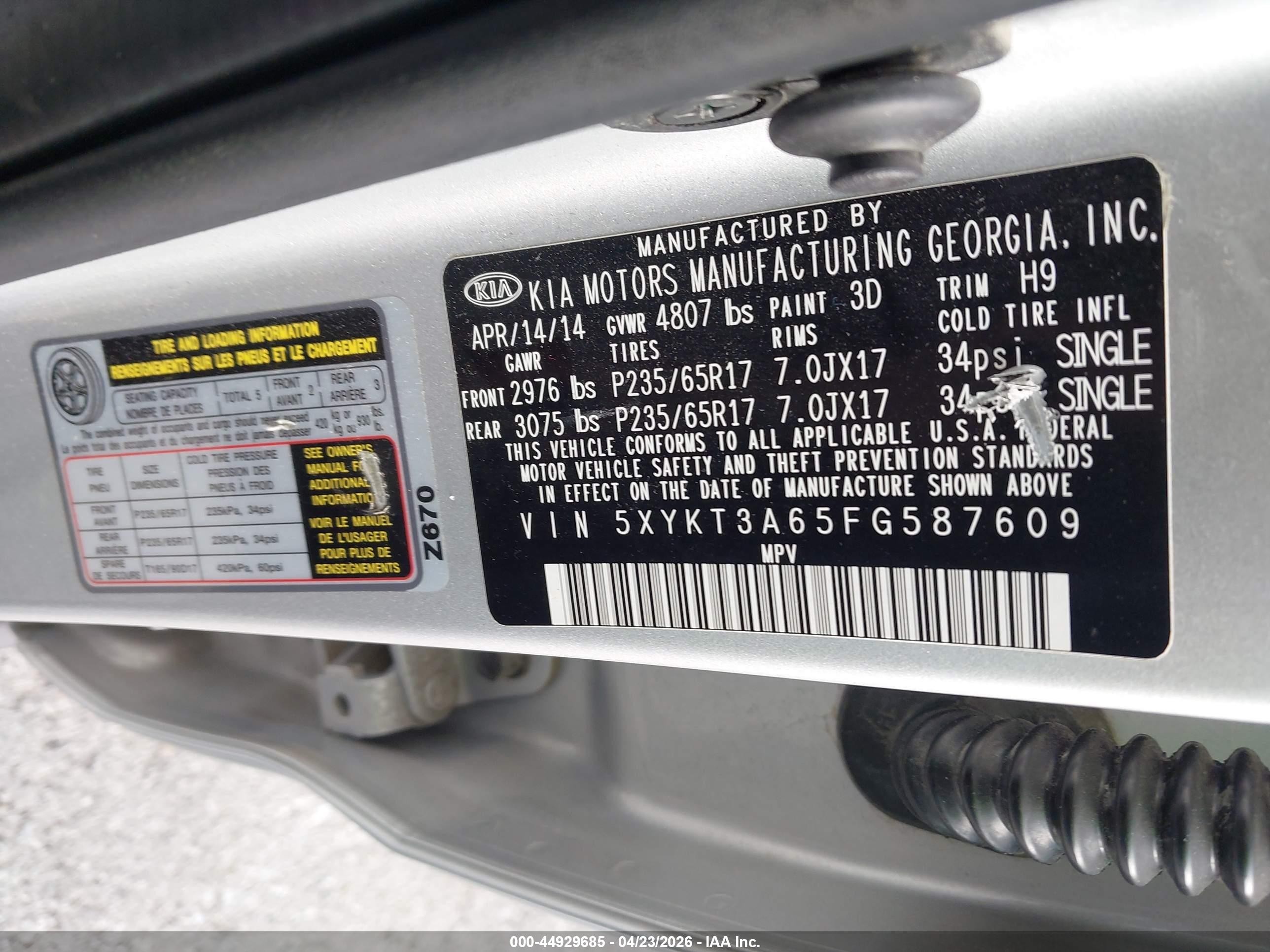 2015 Kia Sorento Lx Silver vin: 5XYKT3A65FG587609
