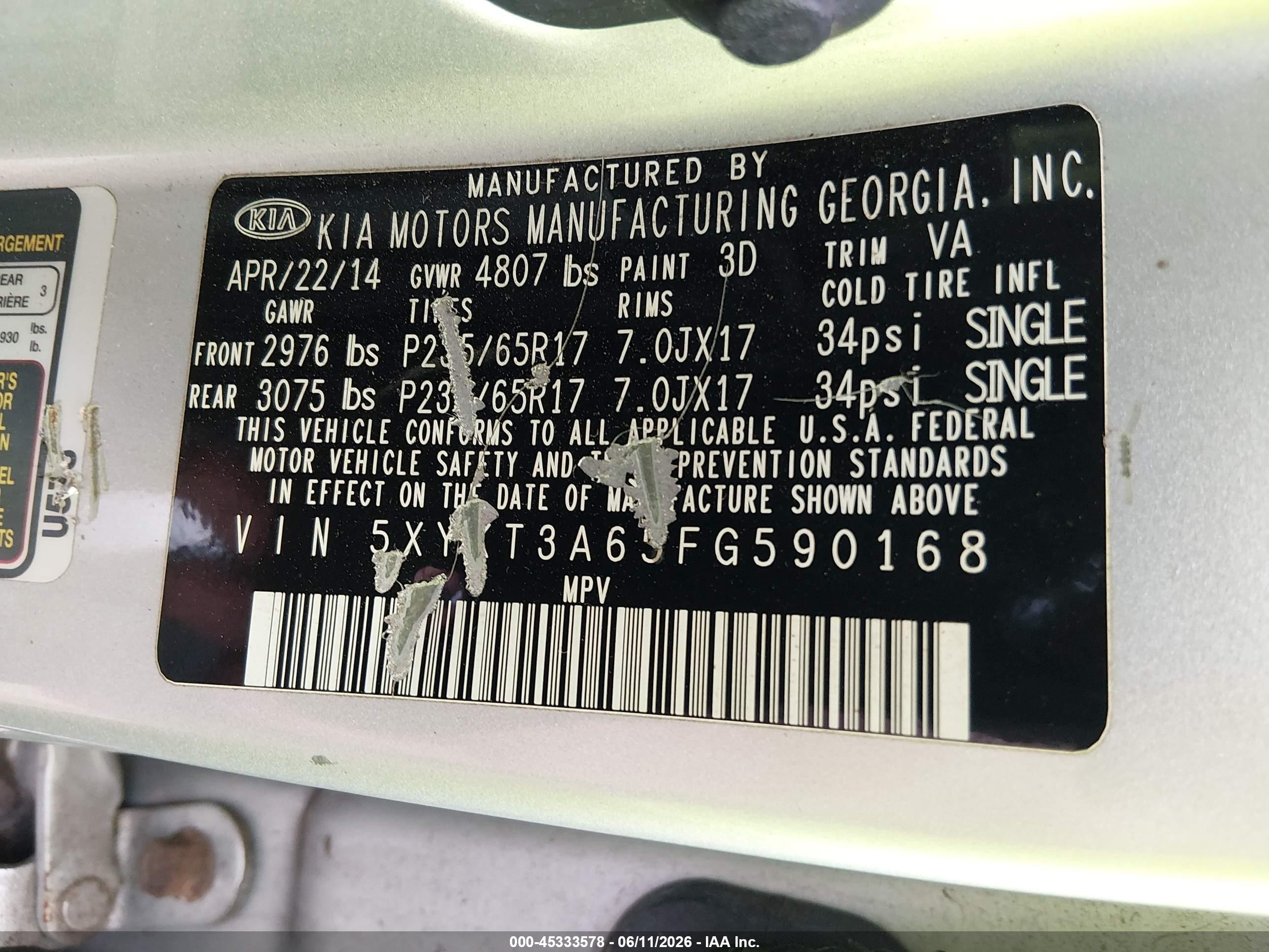2015 Kia Sorento Lx Silver vin: 5XYKT3A65FG590168