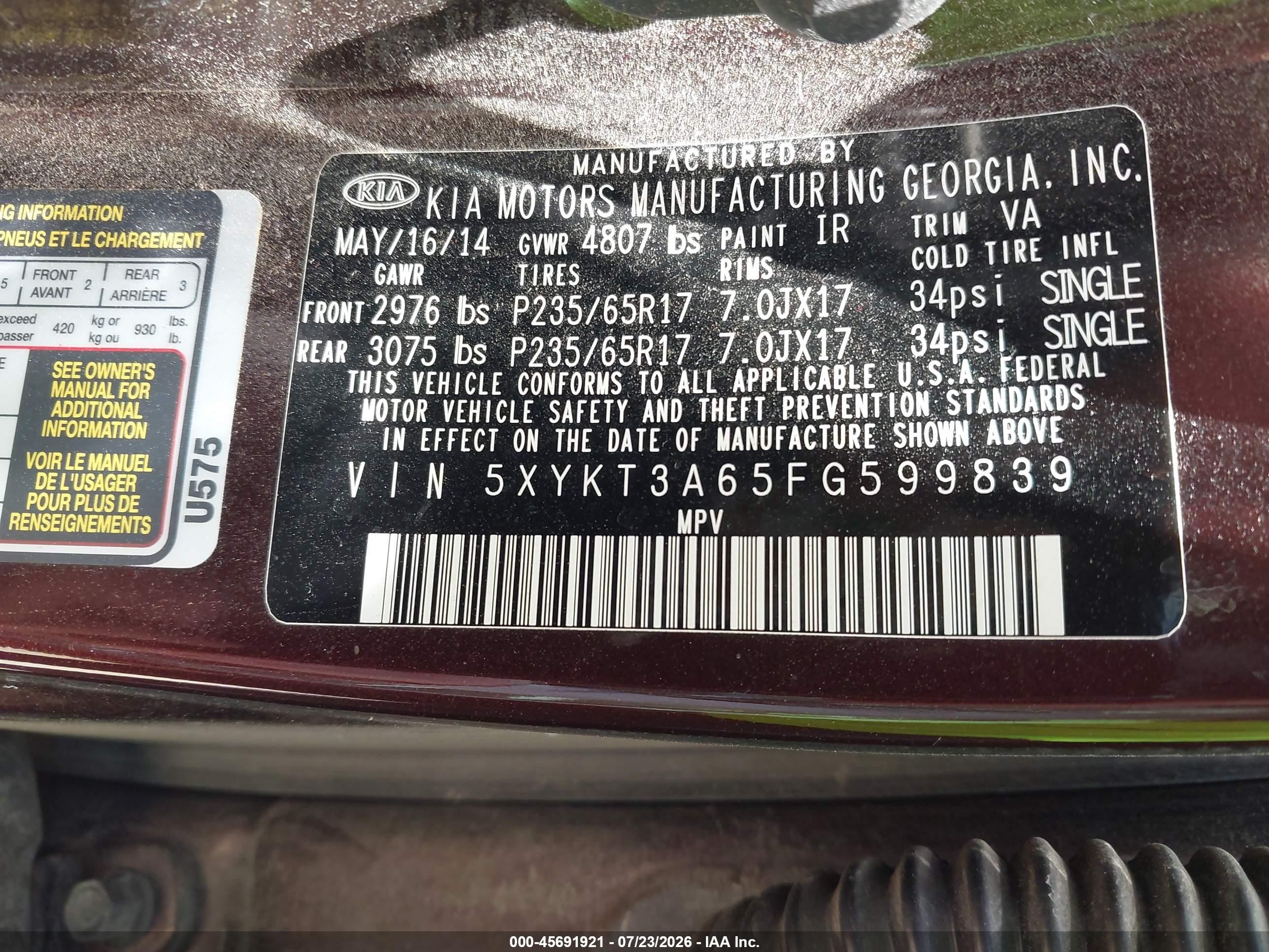 2015 Kia Sorento Lx Red vin: 5XYKT3A65FG599839