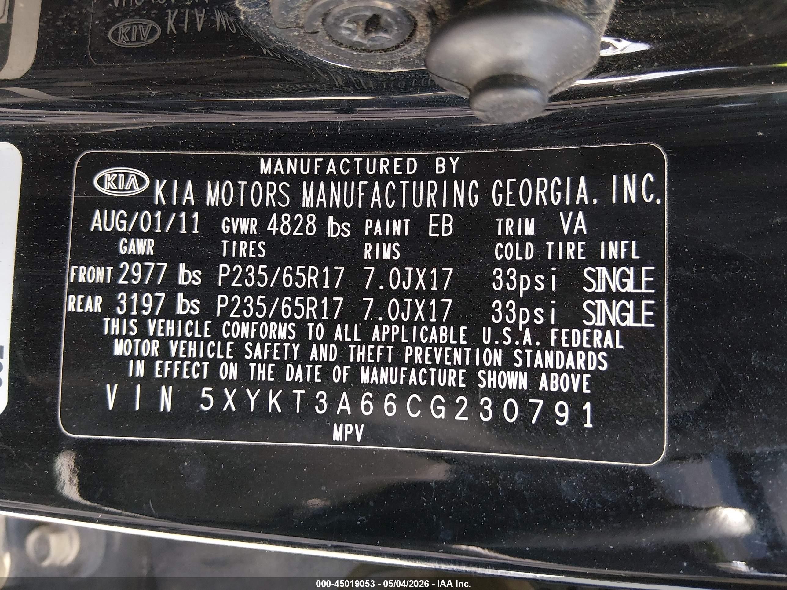 2012 Kia Sorento Lx Black vin: 5XYKT3A66CG230791