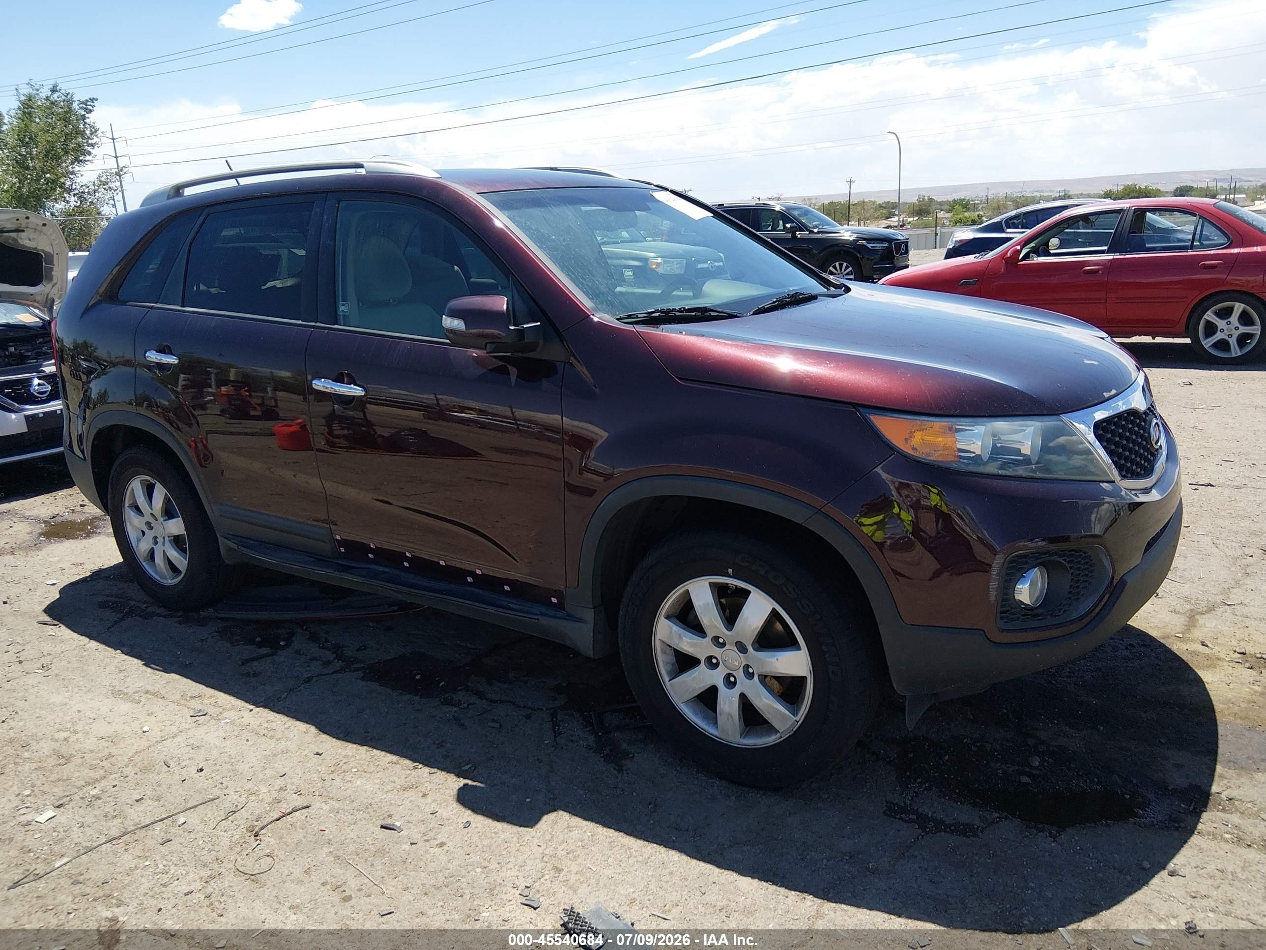 2013 Kia Sorento Lx Maroon vin: 5XYKT3A66DG363424