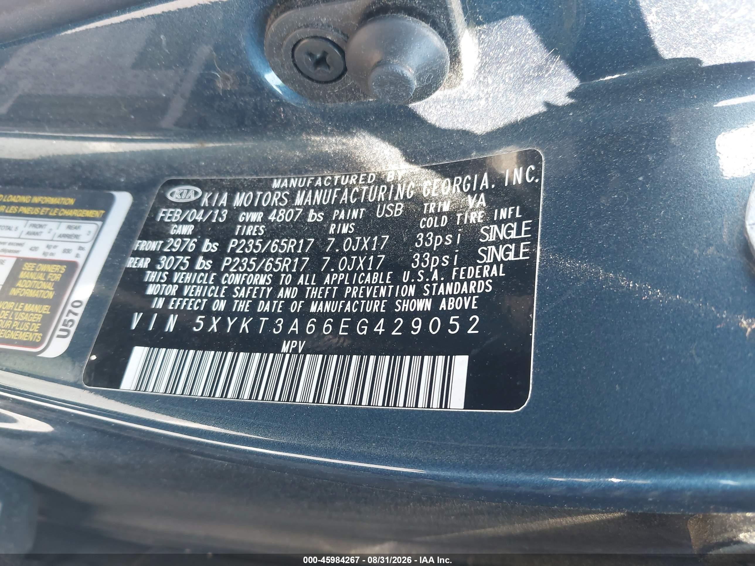 2014 Kia Sorento Lx Blue vin: 5XYKT3A66EG429052