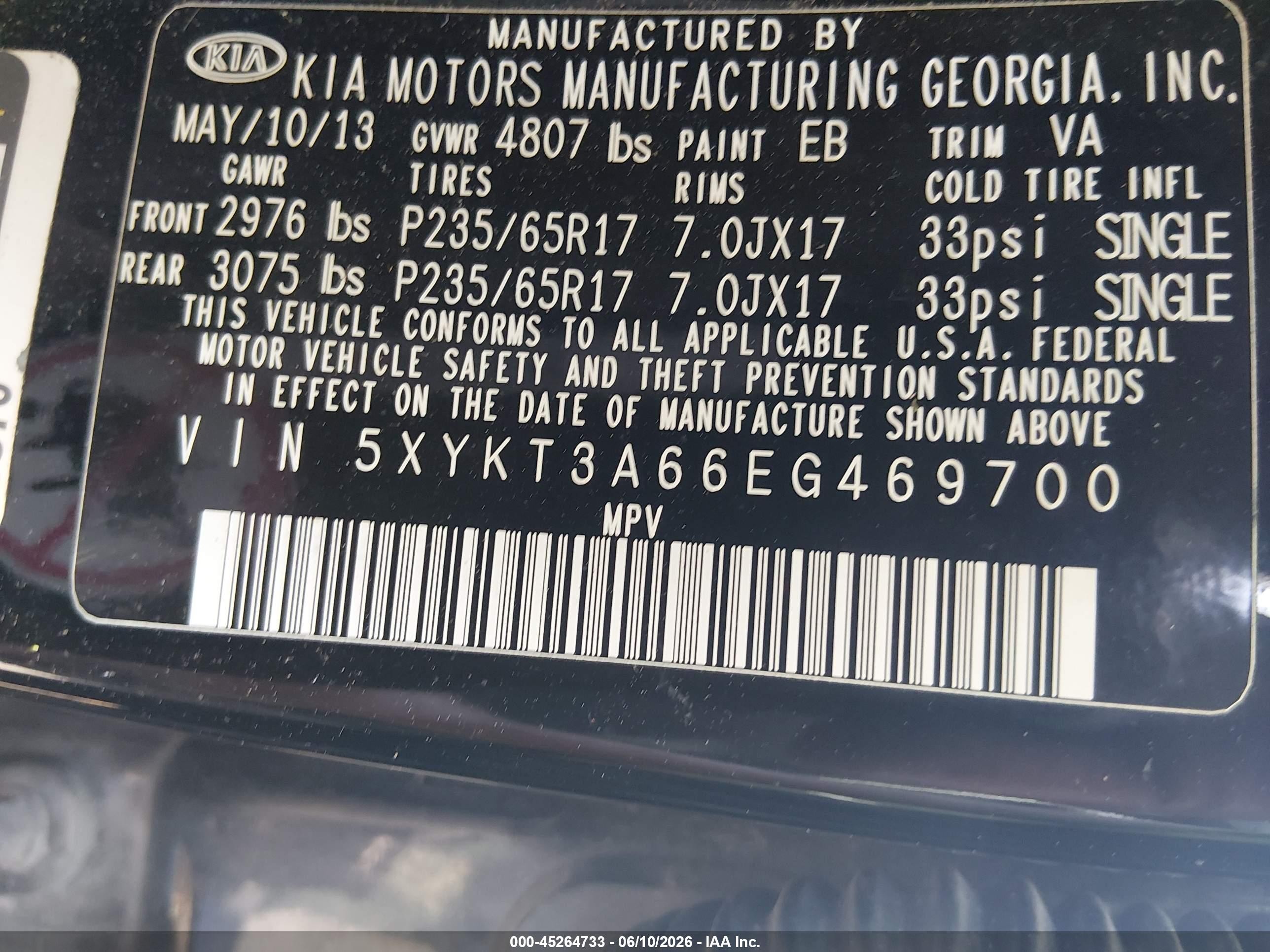 2014 Kia Sorento Lx Черный vin: 5XYKT3A66EG469700