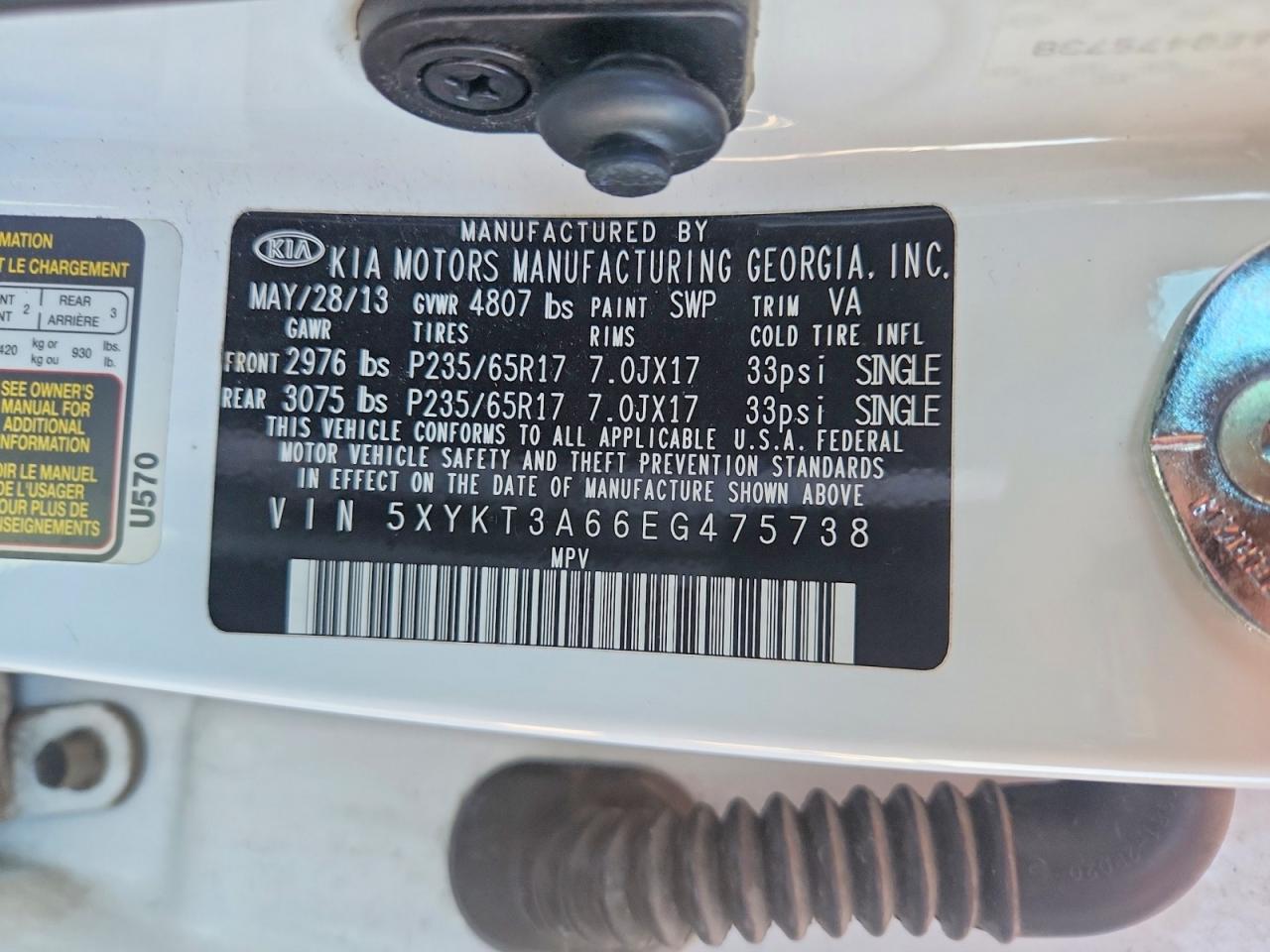 2014 Kia Sorento Lx White vin: 5XYKT3A66EG475738